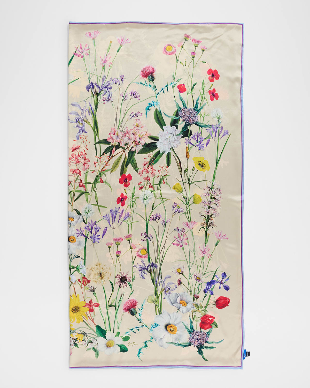 St. Piece Neiman Marcus Exclusive Whitney Double Sided Floral-print Silk Scarf In Grey Cream