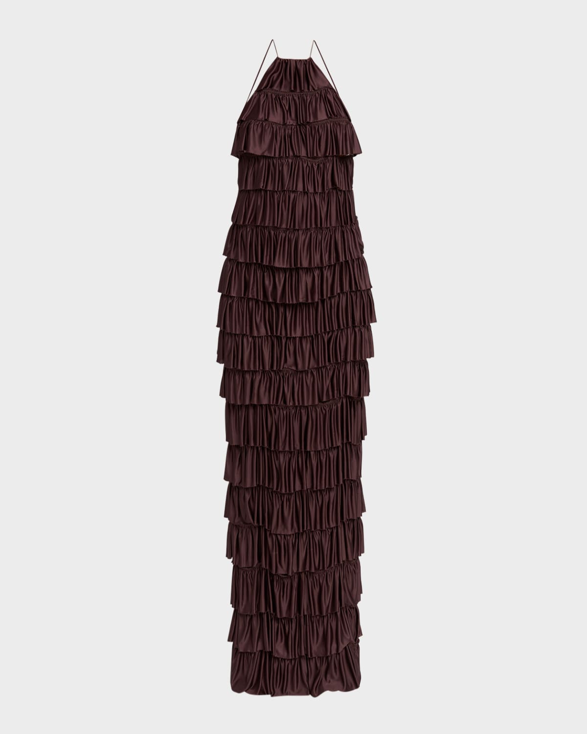 Shop Tom Ford Tiered Ruffle Jersey Halter Gown In Dark Brown