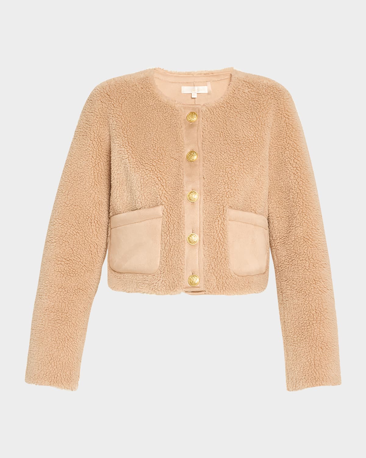 Loveshackfancy Lully Collarless Sherpa Jacket In Honey
