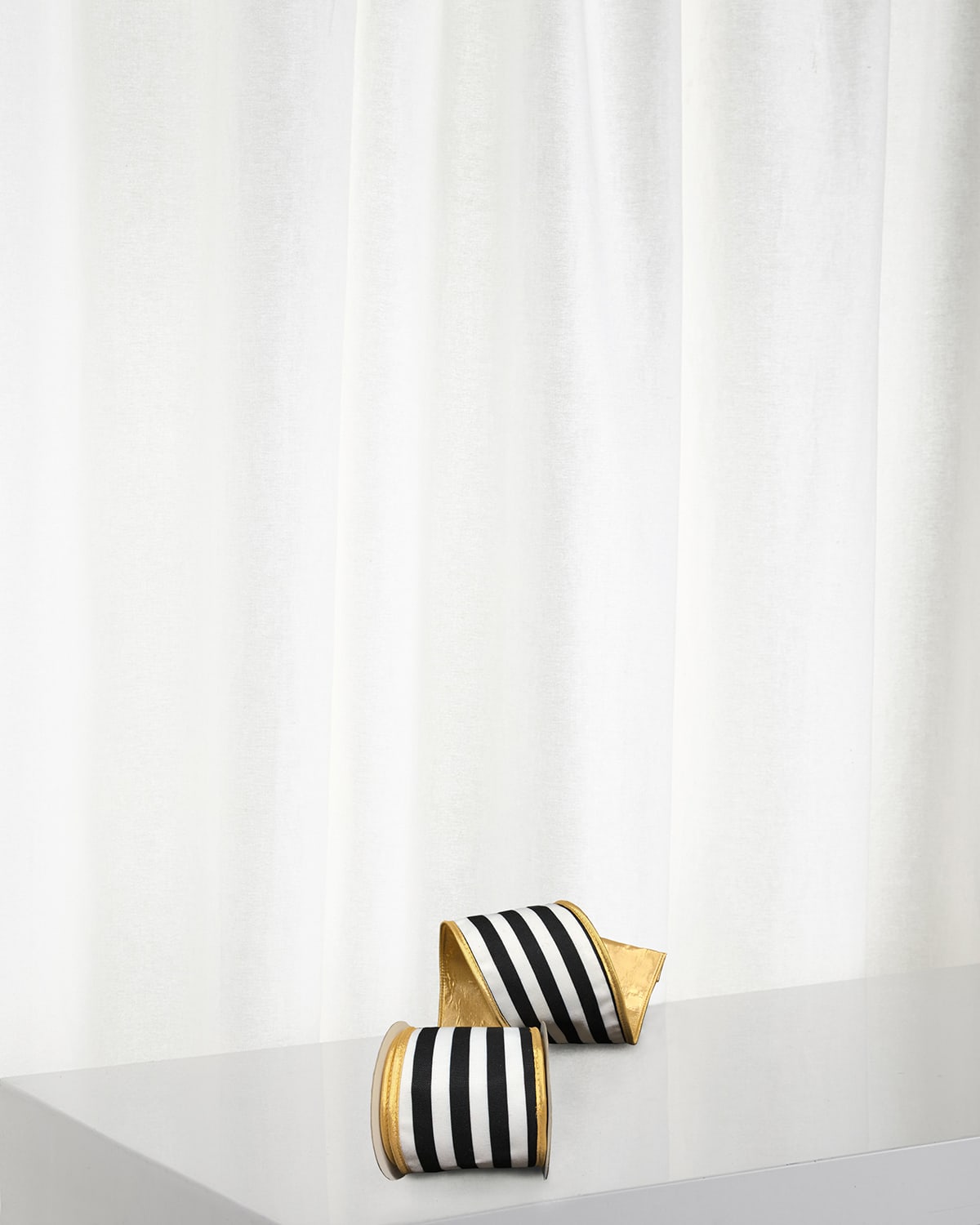 Winward Home Striped Double-fused Metallic Ribbon, 4"w X 5 Yards In Black/white