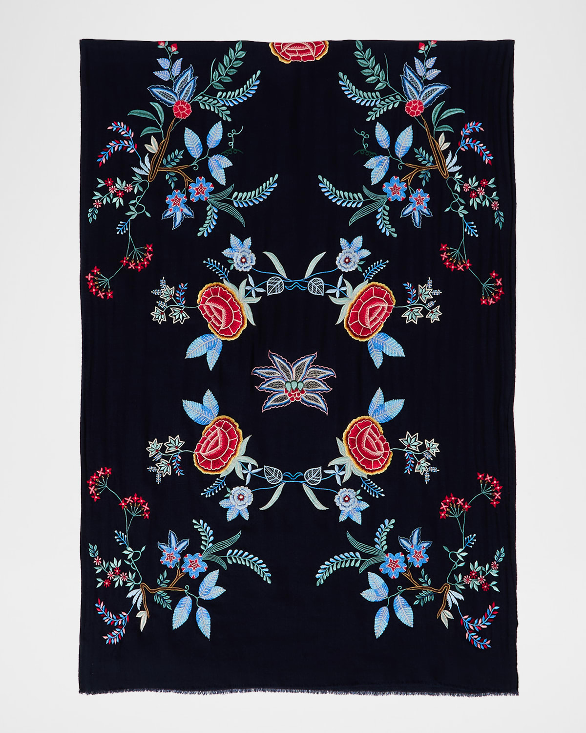 Embroidered Floral Cashmere & Silk Scarf