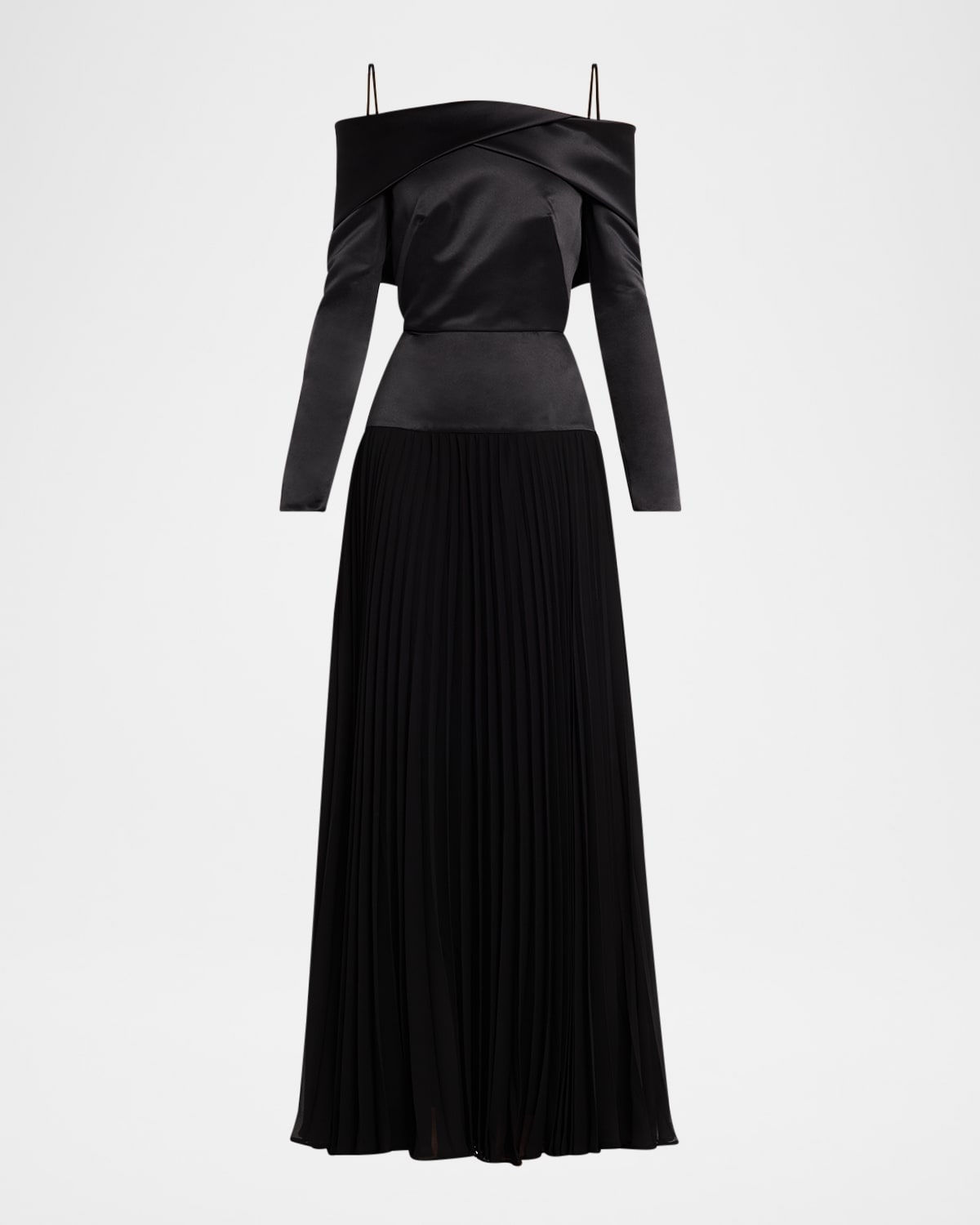 Honor Pleated Off-Shoulder Chiffon & Satin Gown