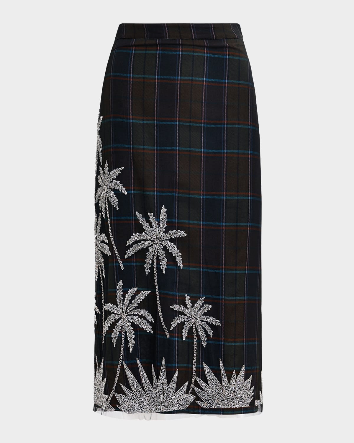 Greyhound Checked Mesh Embroidered Midi Skirt