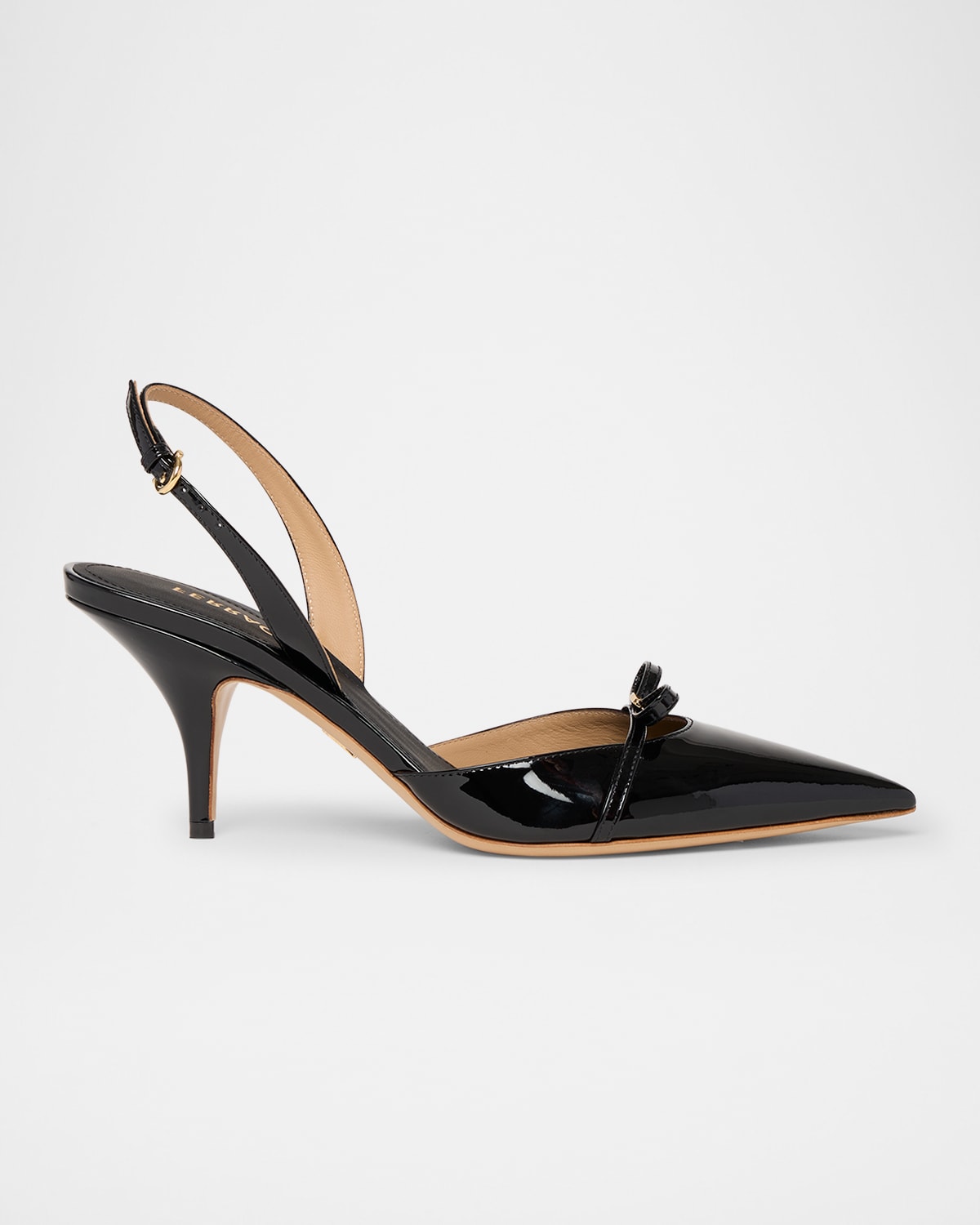 Ferragamo Gylla Patent Bow Slingback Pumps In Nero Biscotto