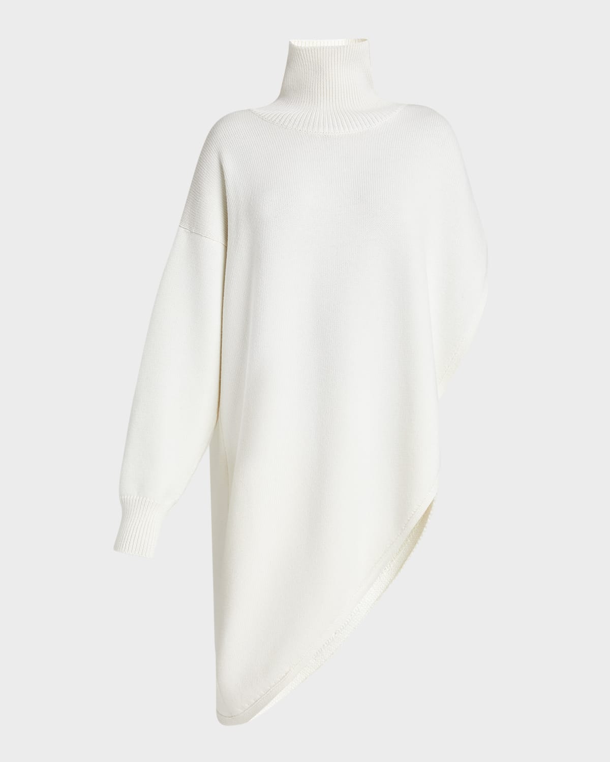 ALAÏA TURTLENECK ASYMMETRIC CAPE HYBRID WOOL SWEATER 