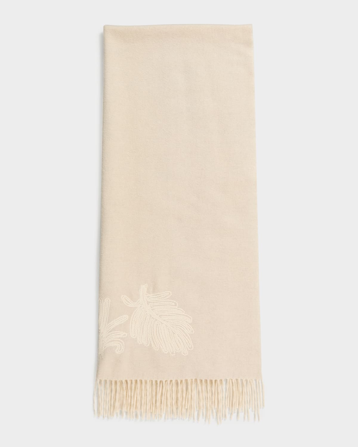 Cashmere Embroidered Fringe Trim Scarf