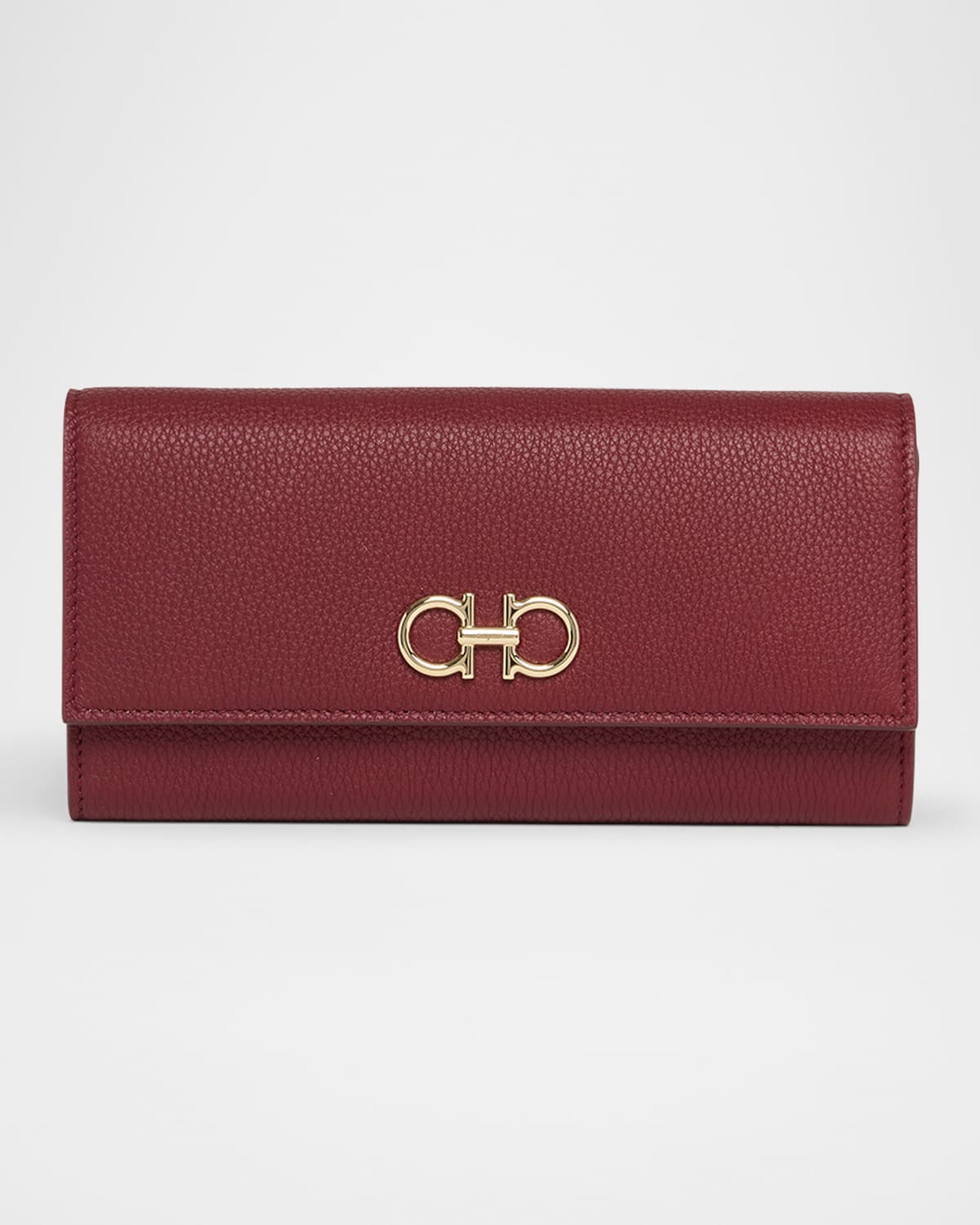 Ferragamo Gancino Flap Leather Wallet On Chain In Borgogna