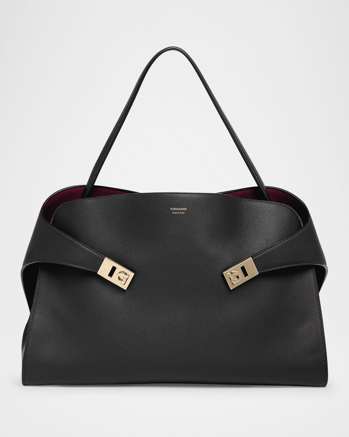 Ferragamo Structured Shoulder Bag Top Handle In Nero