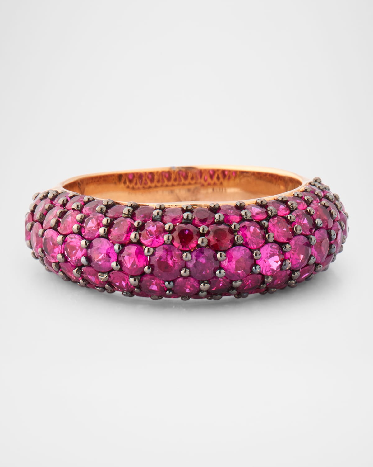 18K Rose Gold Deep Pink Sapphire Dome Ring, Size 6