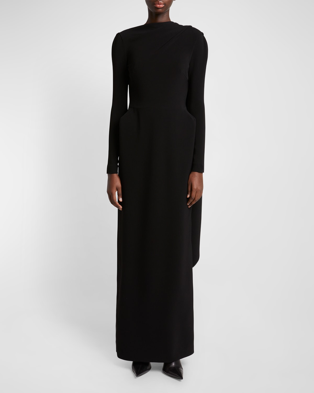 Balenciaga Padded Long Sleeve Velvet Gown In 1000 Black
