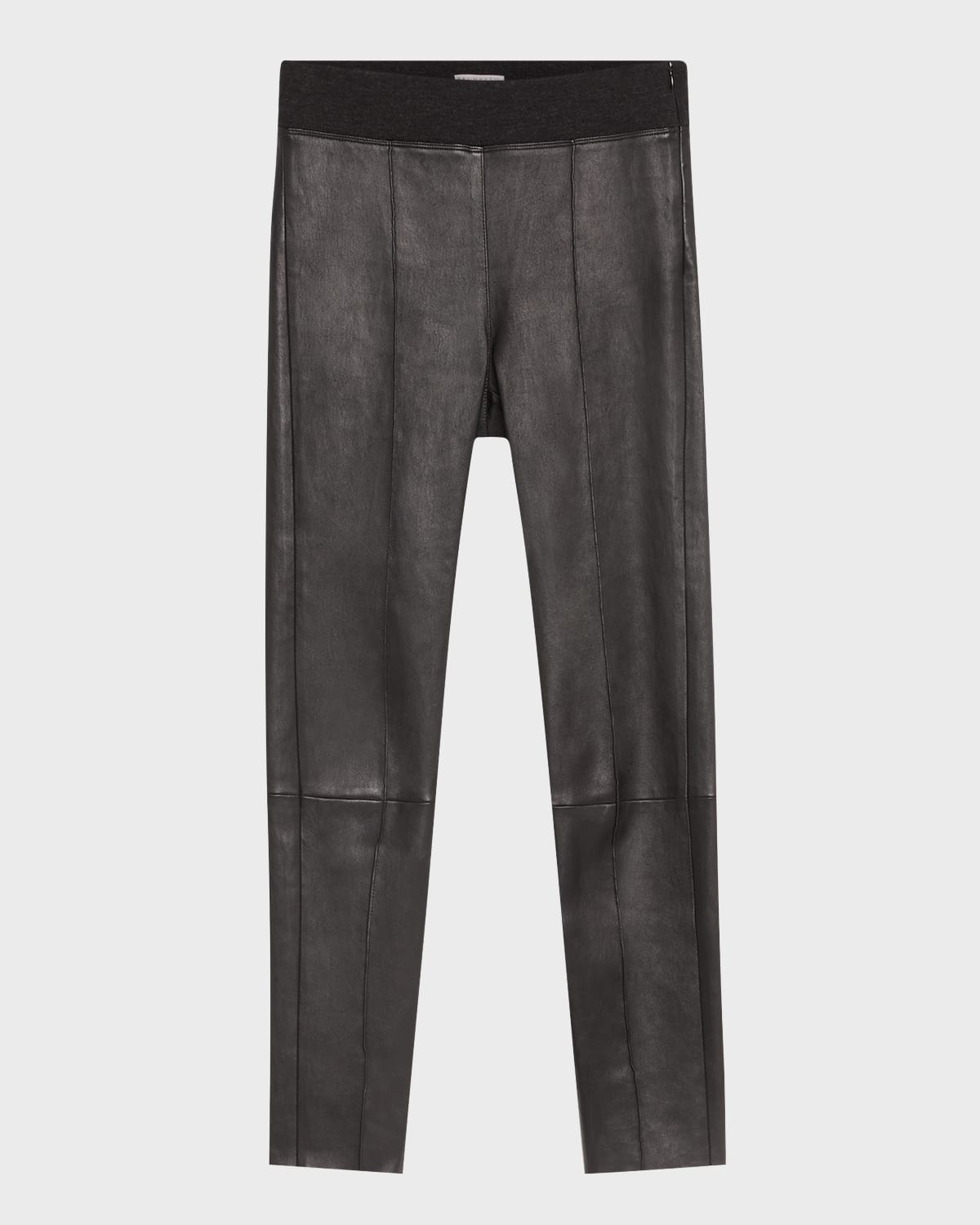 Stretch Leather Leggings with Knitted Waistband