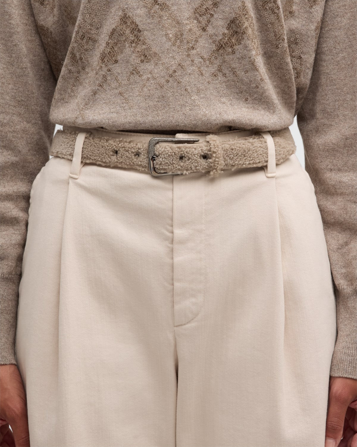 Brunello Cucinelli Curly Sheep Shearling Medium Belt In C7890 Brown