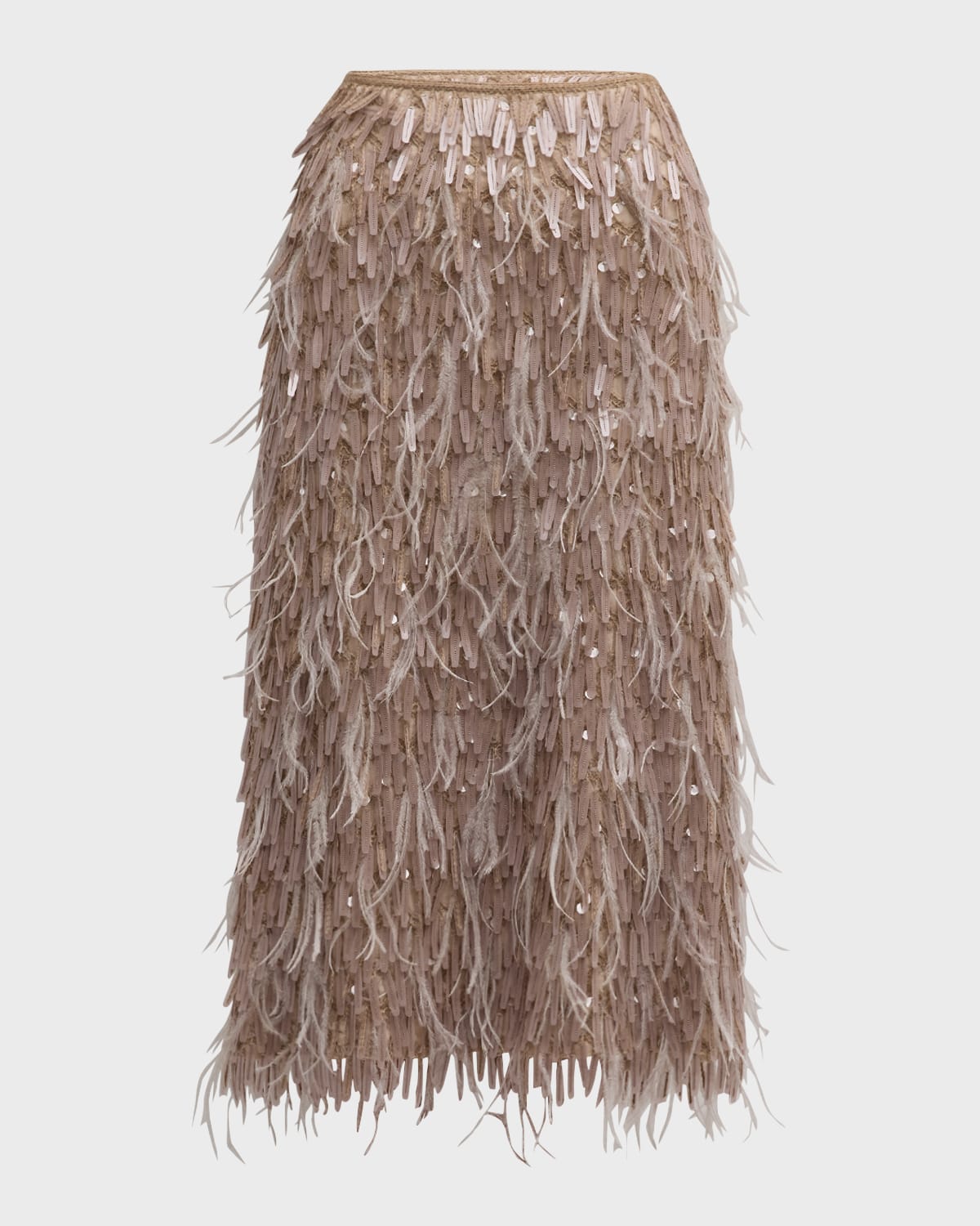 Brunello Cucinelli Chandelier Embroidered Crispy Silk Chiffon Midi Skirt In C8539 Light Beige