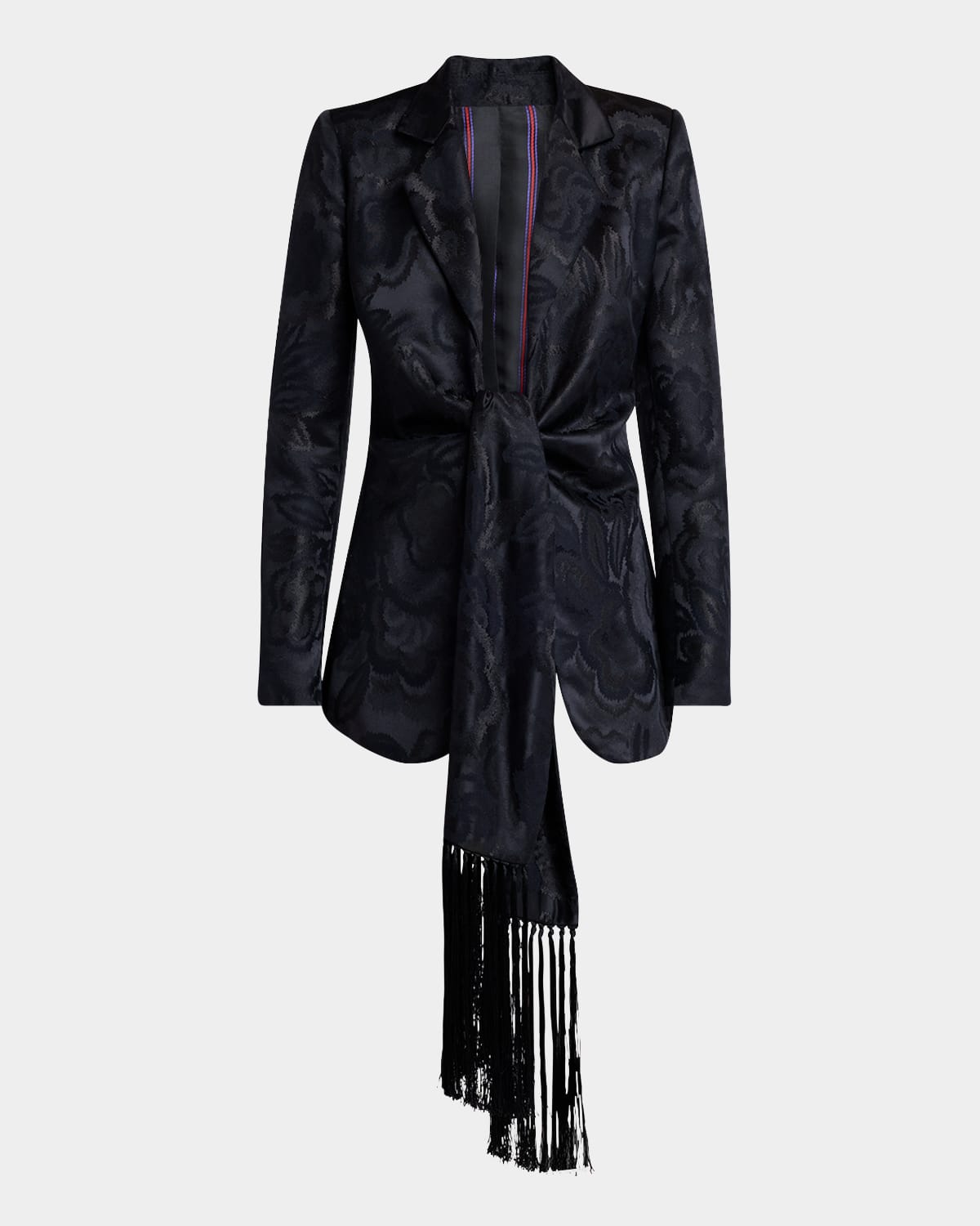 Jacquard Fringe-Tie Wrap Jacket