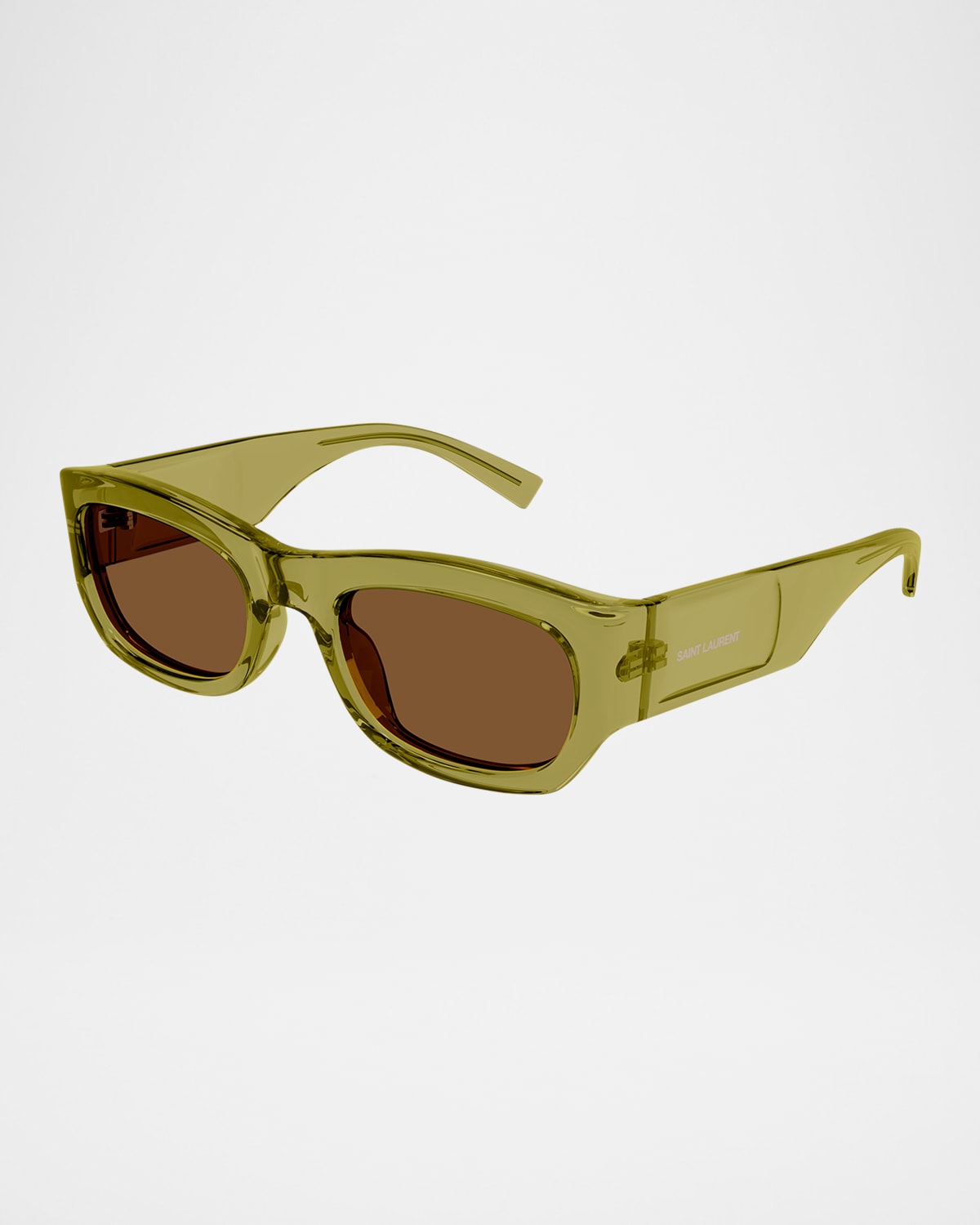 Saint Laurent Plastic Rectangle Sunglasses In Shiny Transparent Acid Green