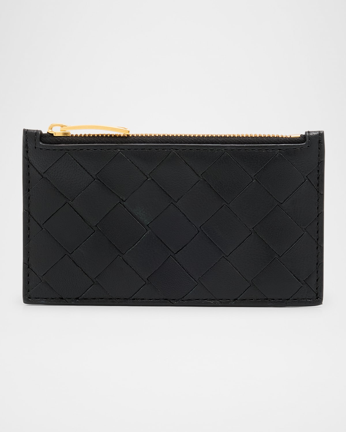 Bottega Veneta Black Cardwallet With Zip And Intrecciato Motif In Leather Woman In Black