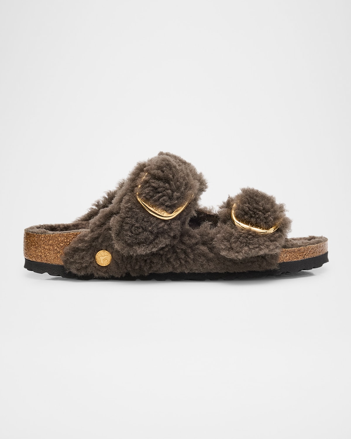 Birkenstock Arizona Brown Fur Suede Slides In Concrete Gray