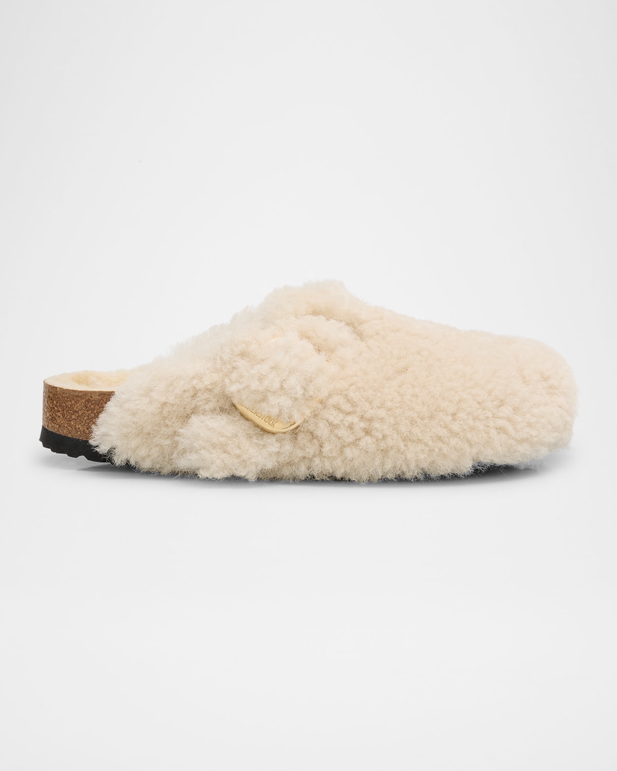 Birkenstock Boston Teddy Shearling Buckle Mules In Eggshell