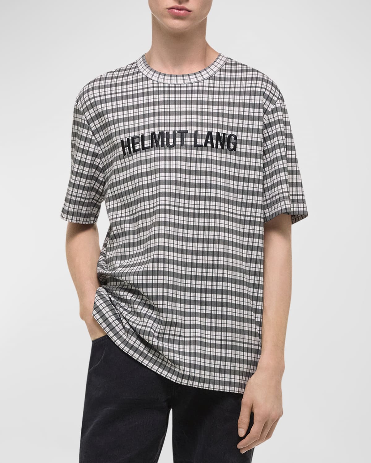 Men's Check T-Shirt with Embroidered Logo