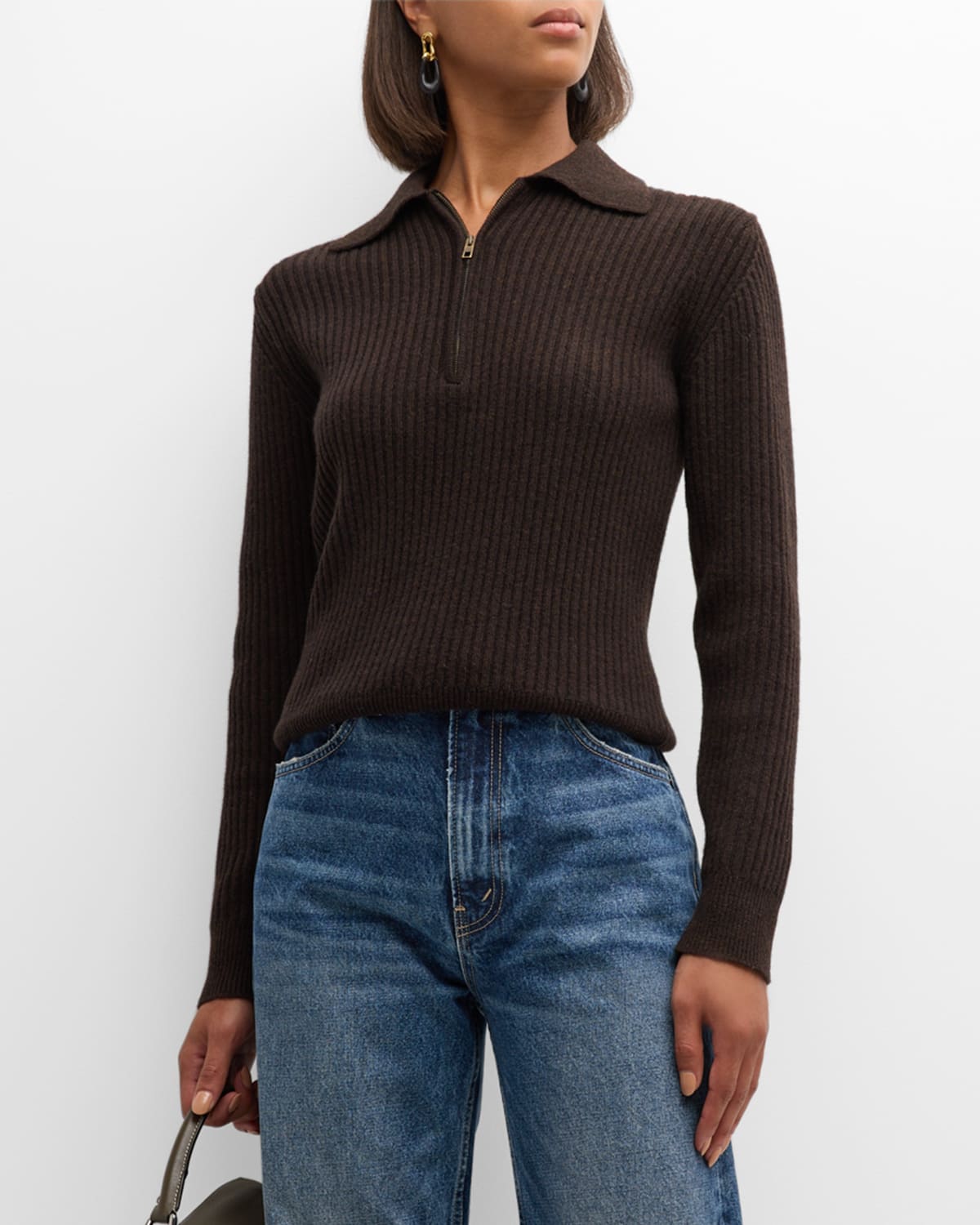 Braxton Zip-Front Polo Rib Sweater