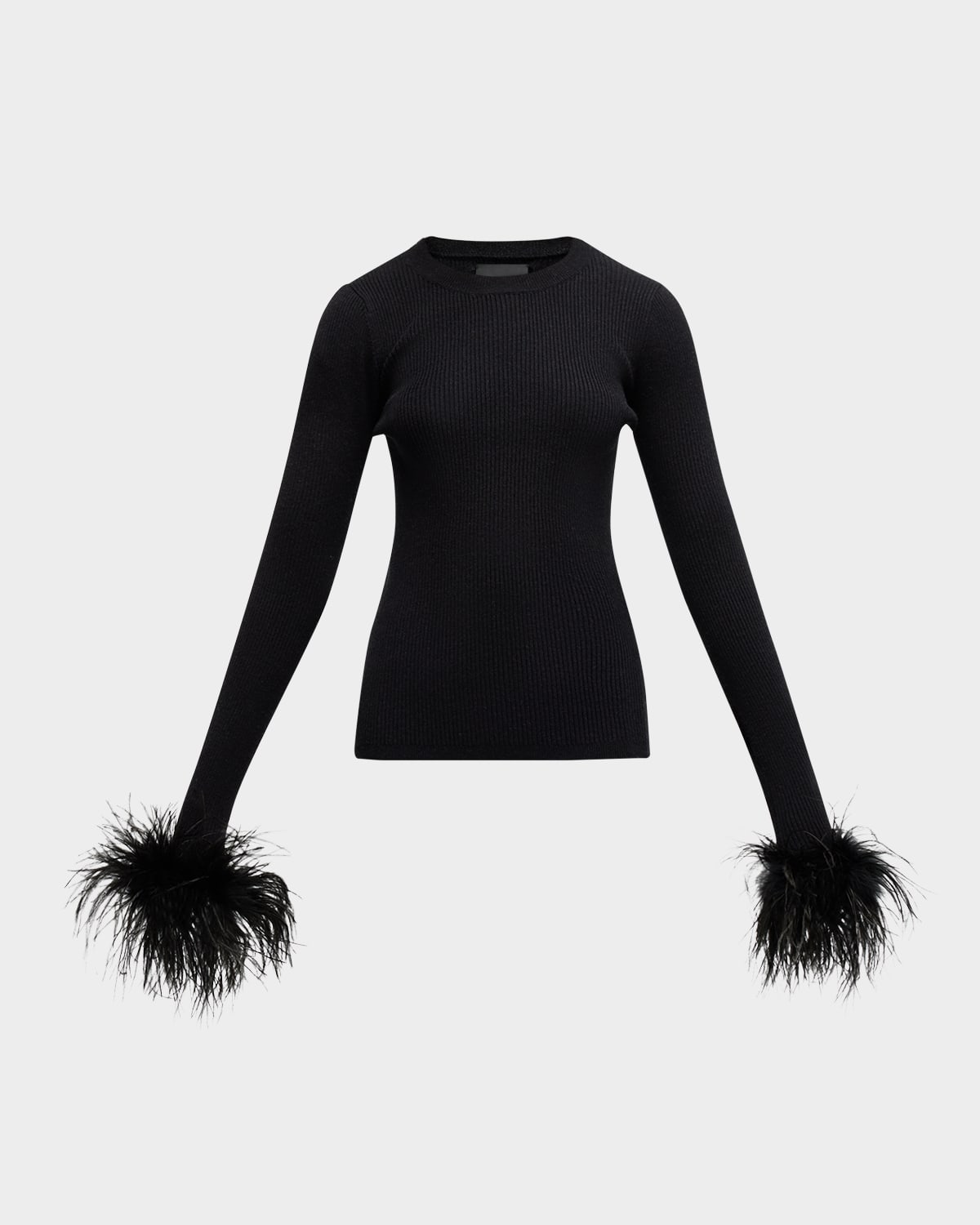 Extra Crewneck Sweater with Ostrich Feather Cuffs