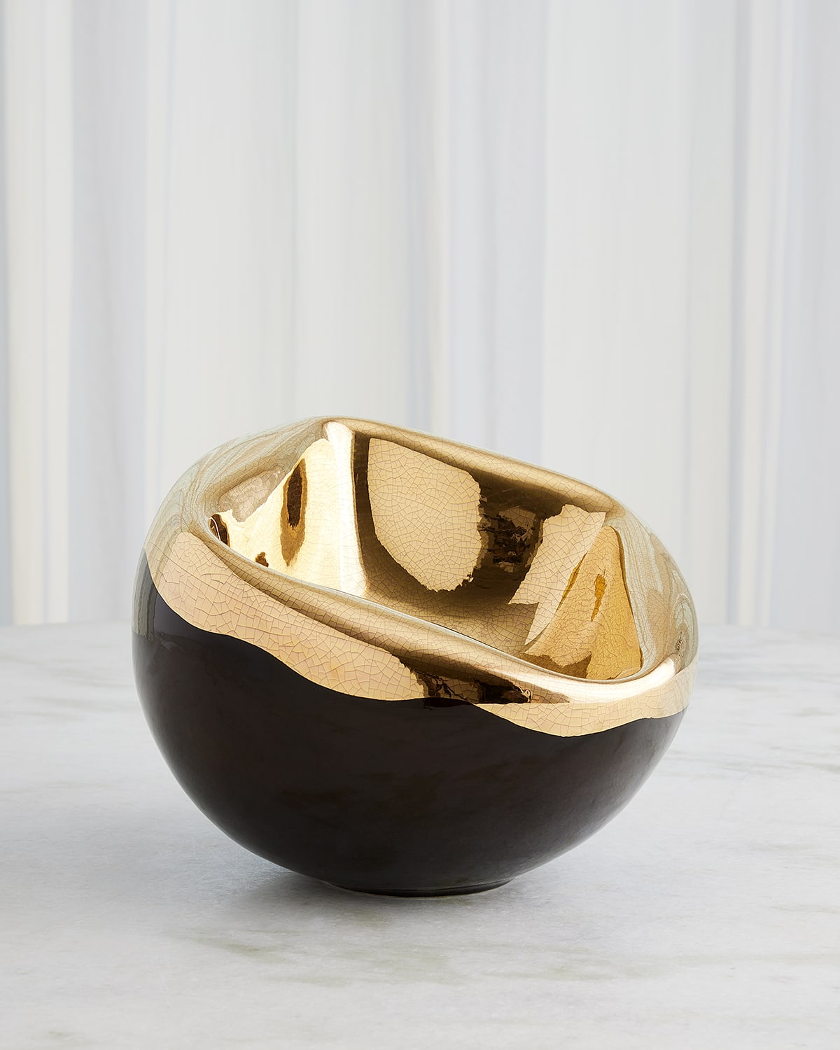 Global Views Squished Golden Crackle Bowl, Large In Gold