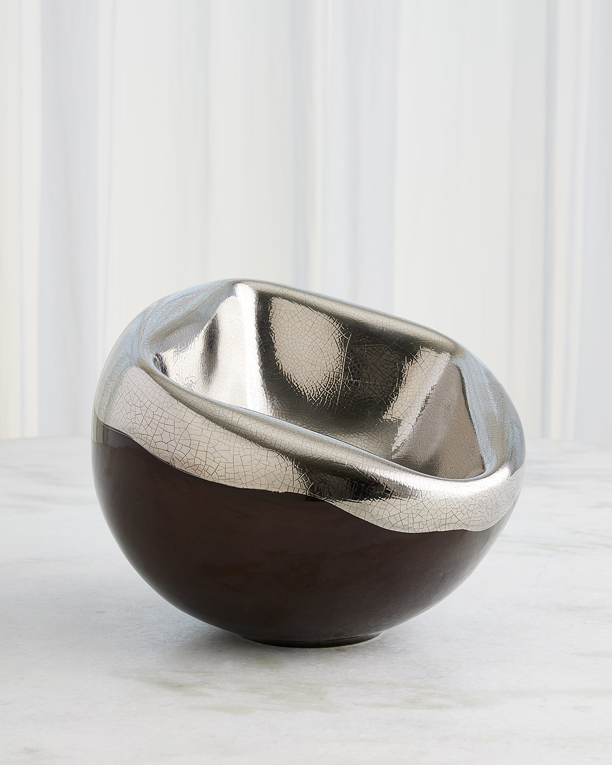 Global Views Squished Platinum Crackle Bowl, Large In Platinum
