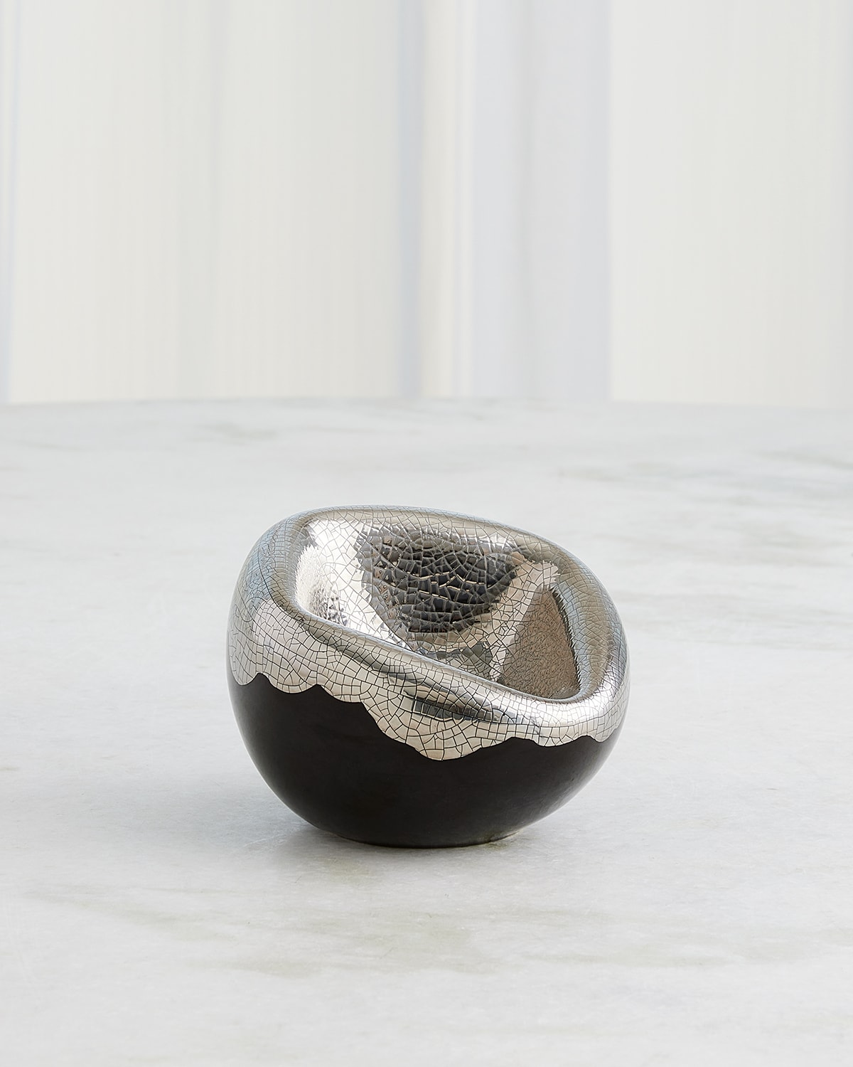 Global Views Squished Platinum Crackle Bowl, Small In Platinum