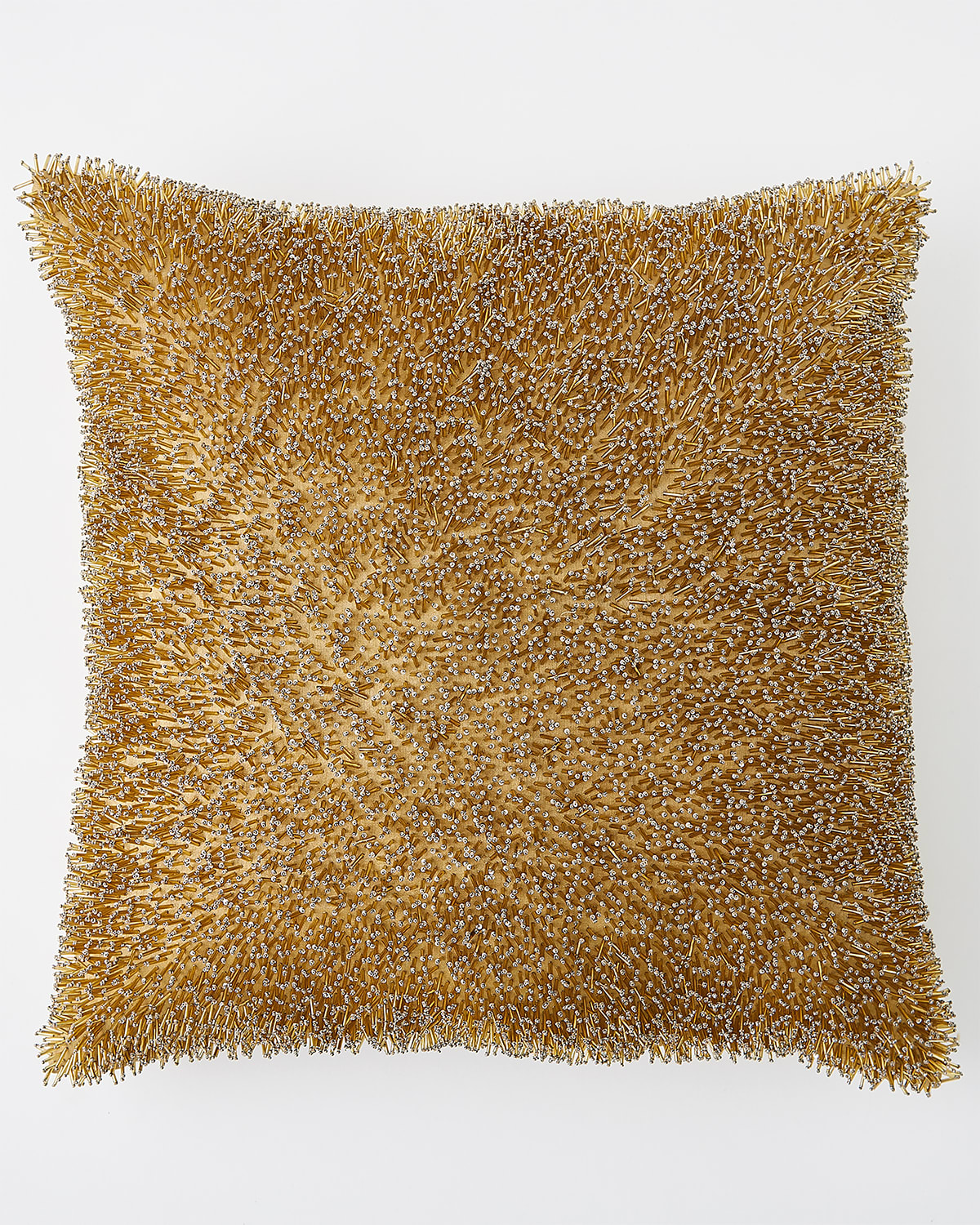 Global Views Golden Beaded Shag Pillow, 20" Square In Bronze