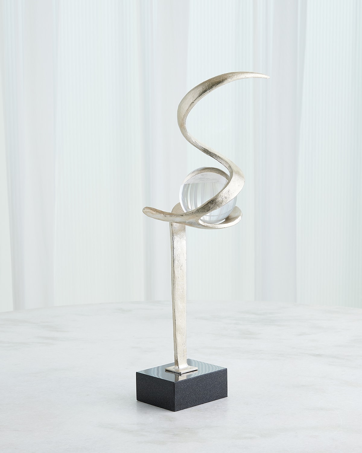 Global Views Captured Sphere Sculpture, Silver Leaf In Silver