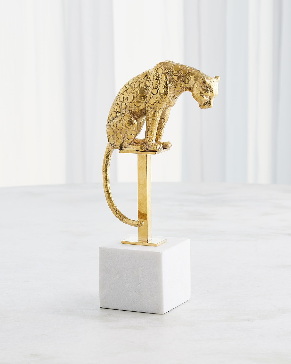 Global Views Perched Jaguar On Stand Sculpture, Brass In Brass