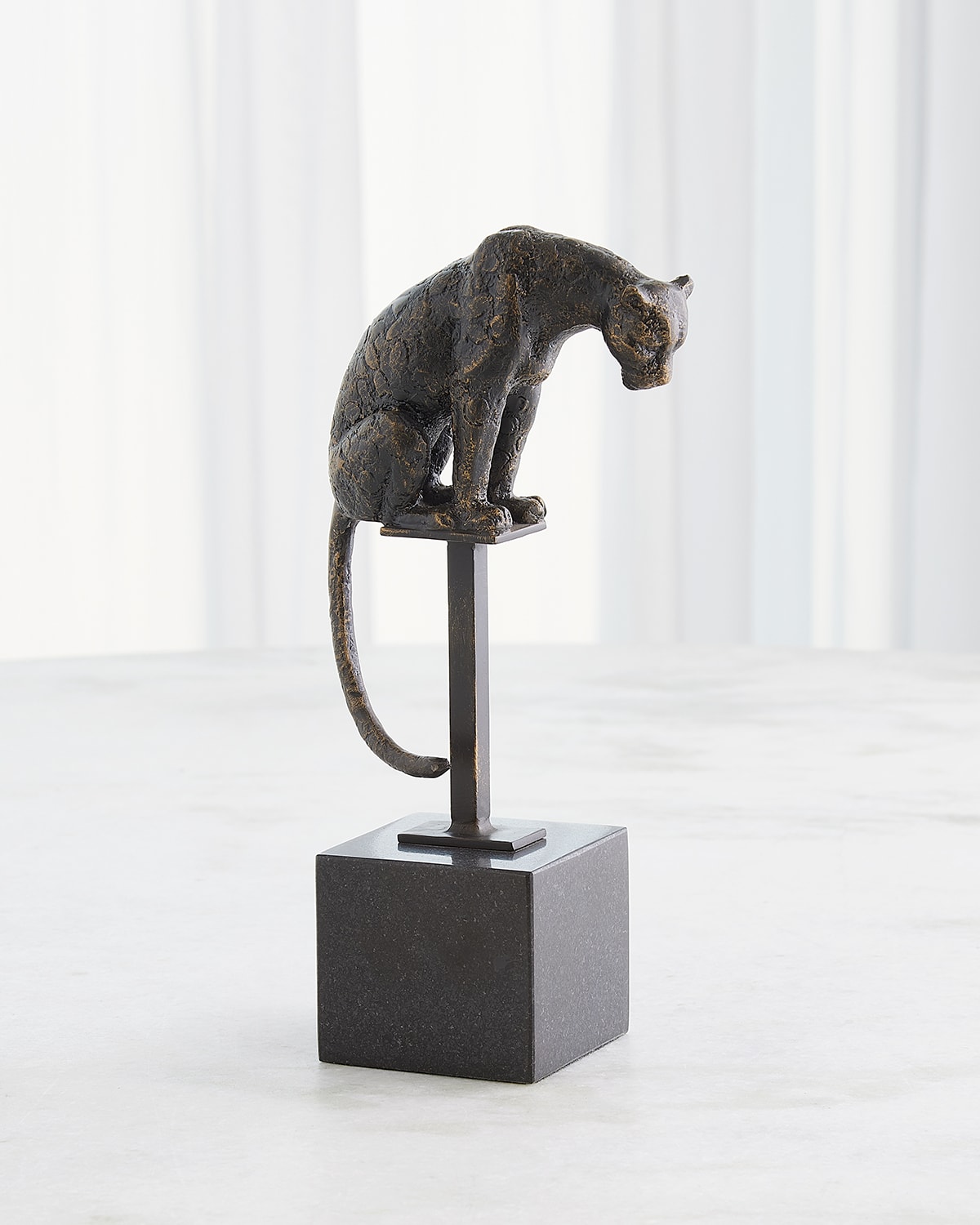 Global Views Perched Jaguar On Stand Sculpture, Bronze In Bronze