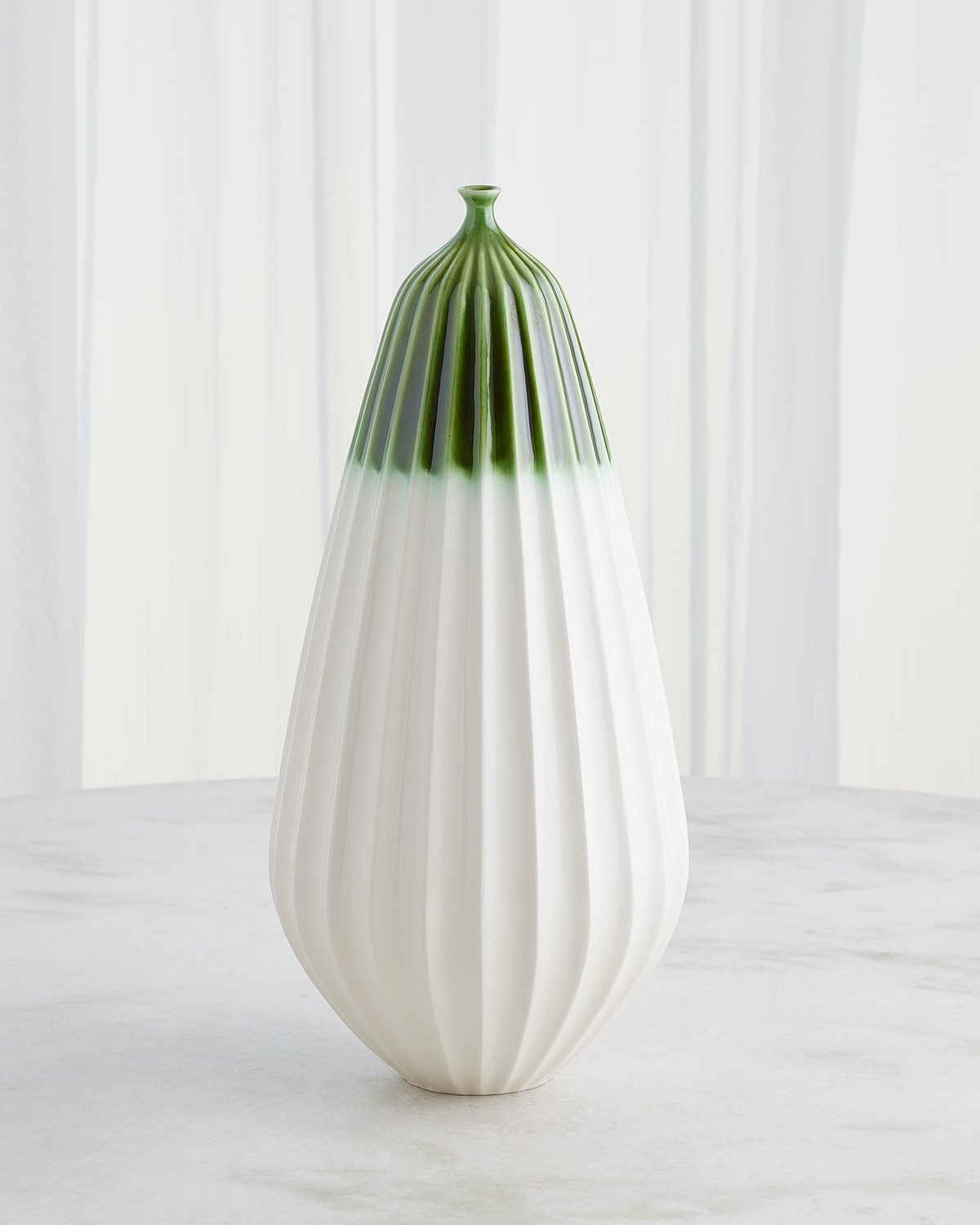 Global Views Furrow Emerald Vase, 20" In White/green