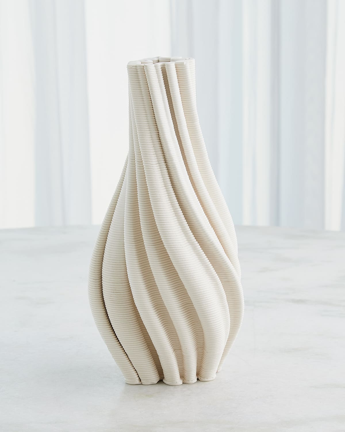 Global Views Twist Printed Matte White Vase, 14" In White