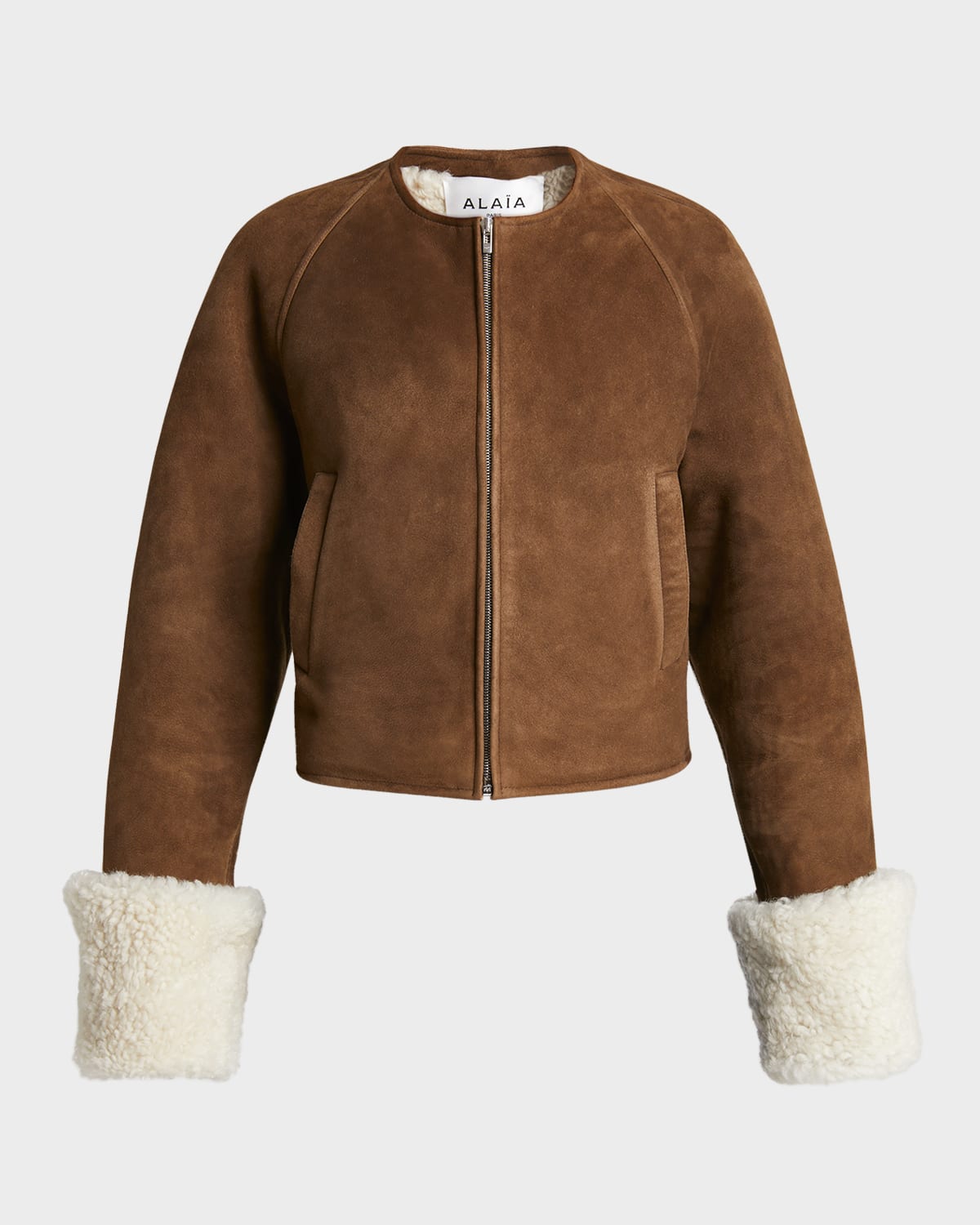 Alaïa Sheep Shearling Aviator Jacket In Blancbrun