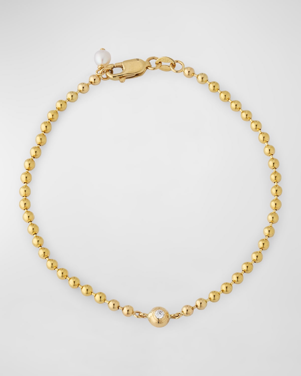 14K Yellow Gold Bead Diamond Dome Bracelet