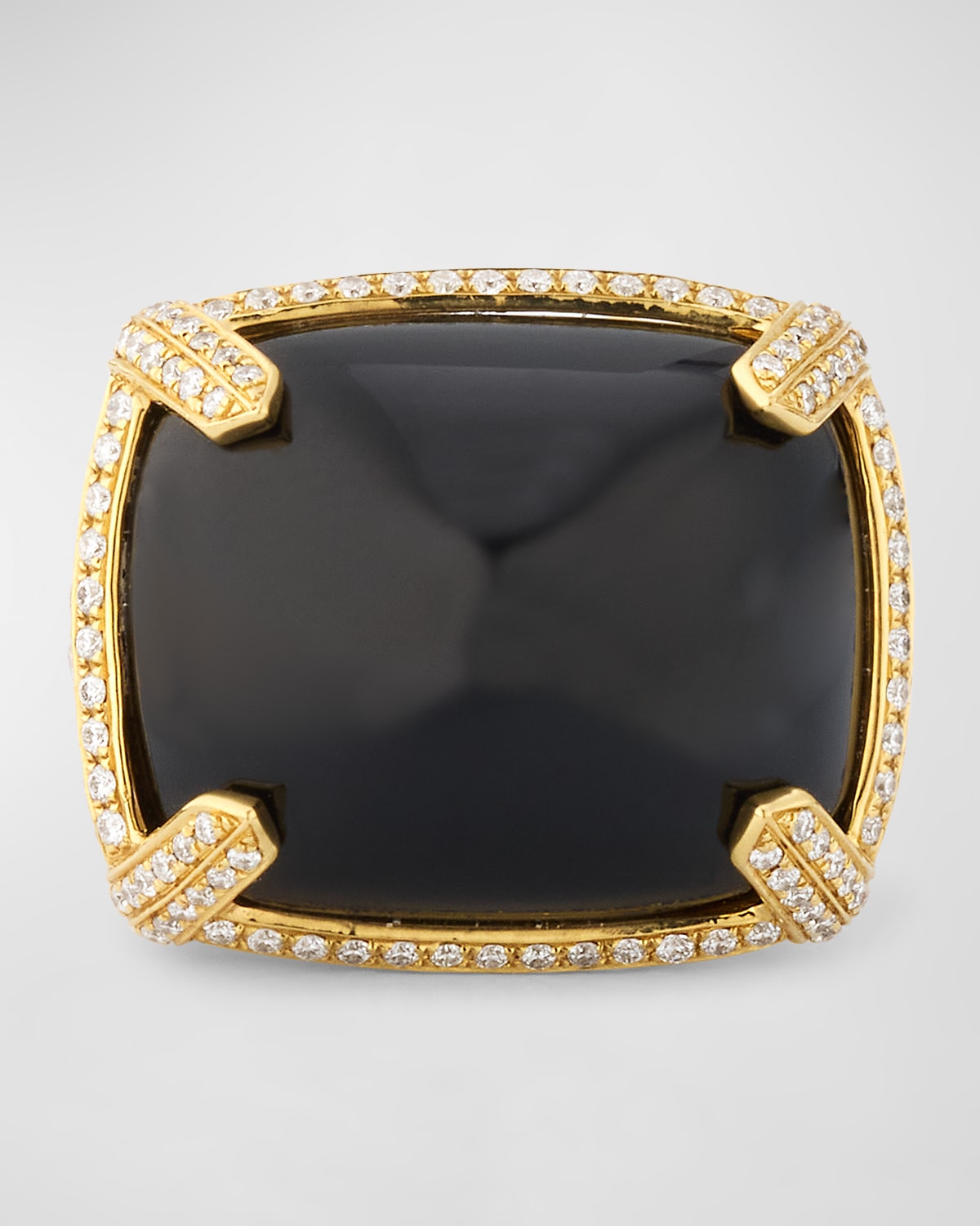 Rock N' Roll 18K Yellow Gold Onyx Cabochon Ring with Diamonds
