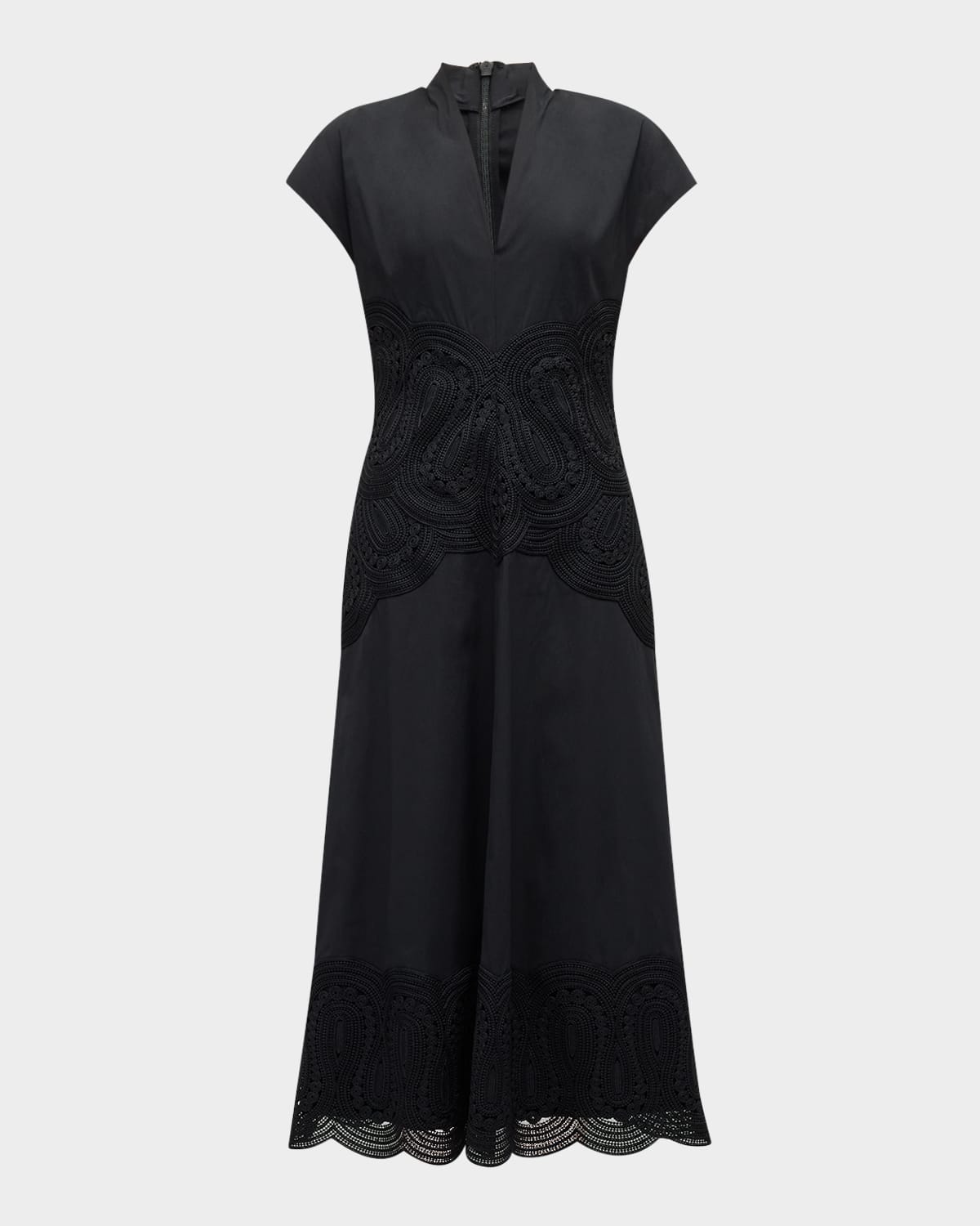 V-Neck Lace Embroidered Midi Dress