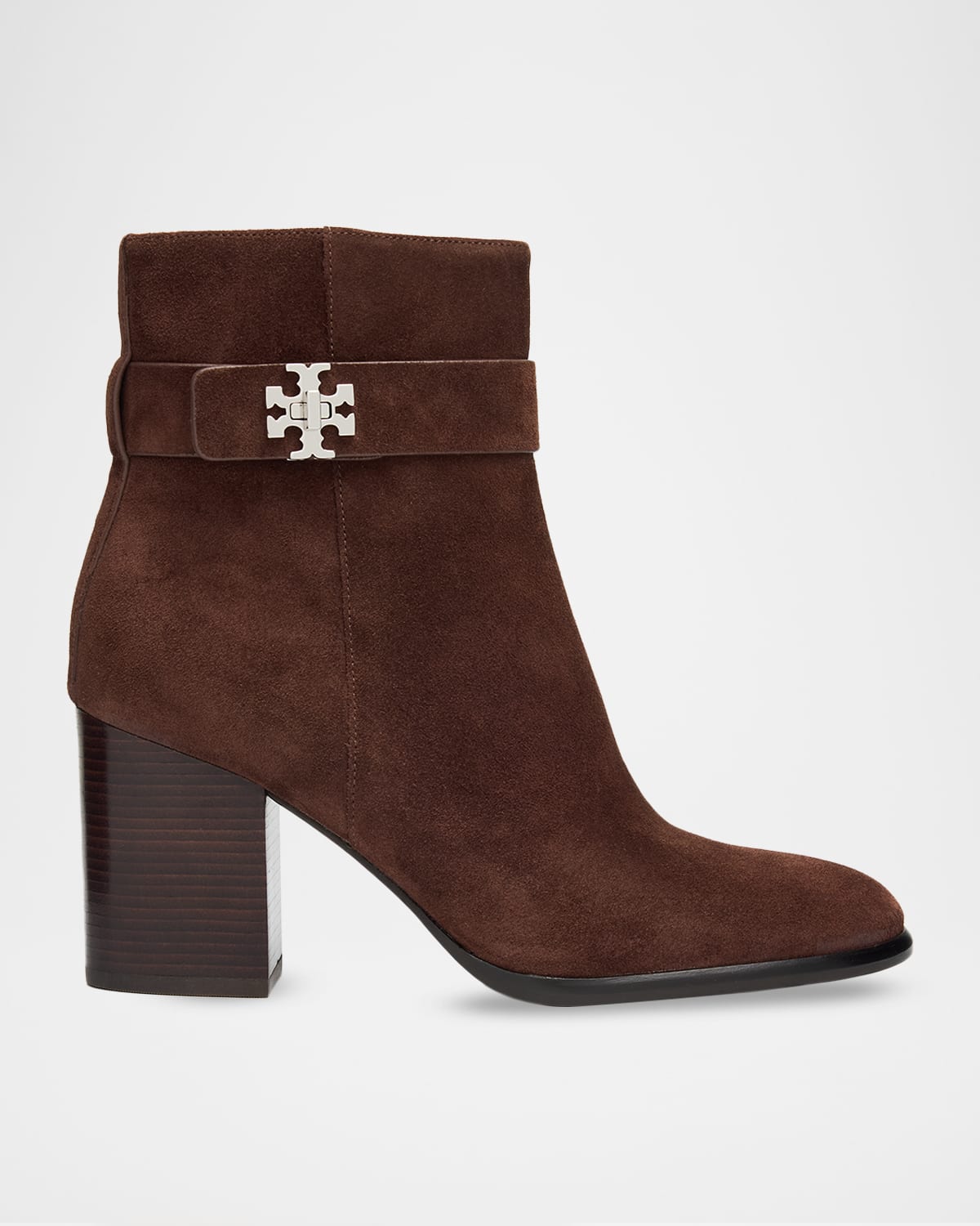 Tory Burch T-lock Heeled Suede Ankle Boots In Brown