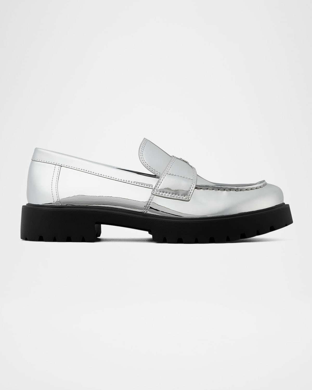 Tory Burch Metallic Medallion Classic Lug-sole Loafers In Argento