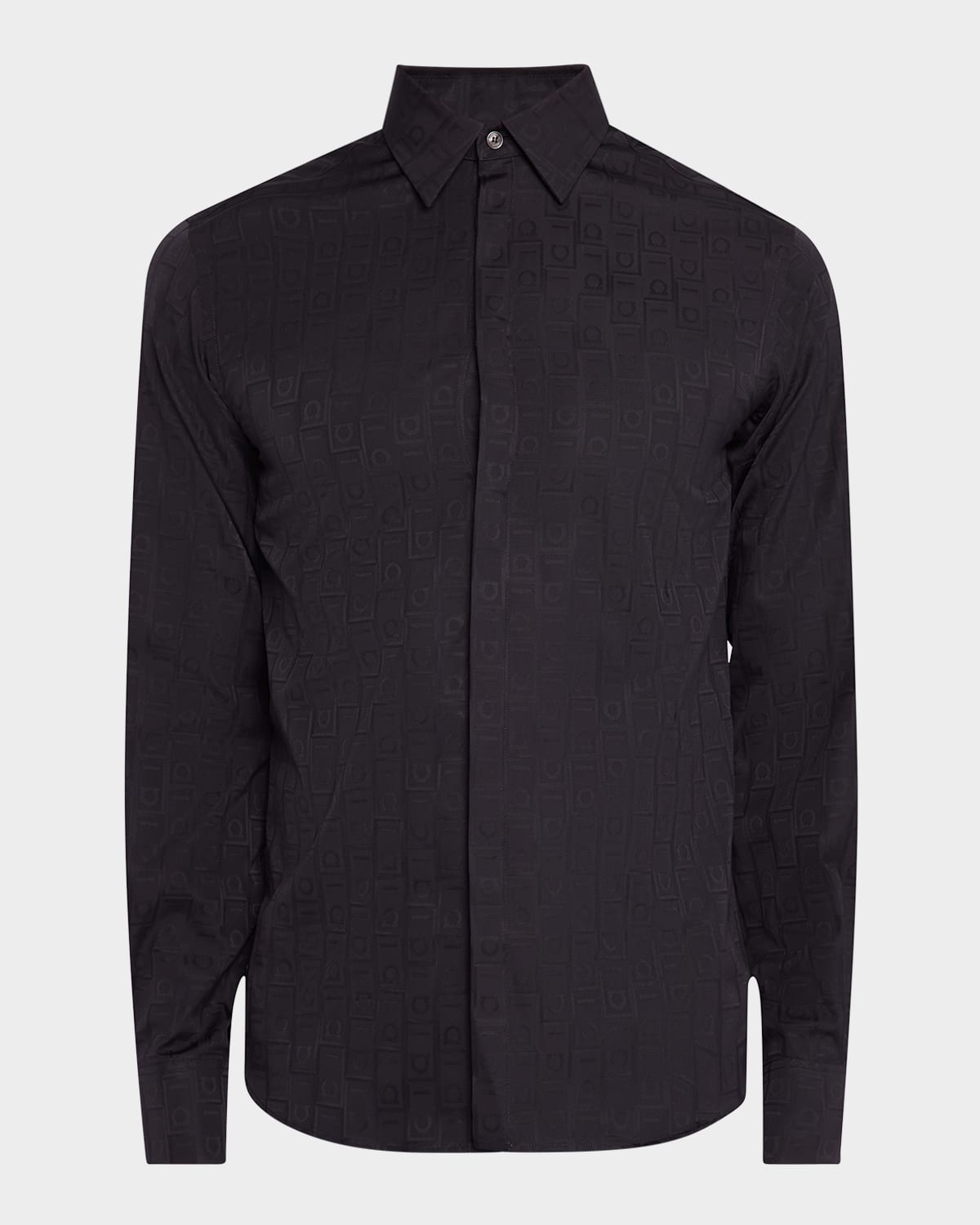 Ferragamo Men's Gancio Jacquard Sport Shirt In Black