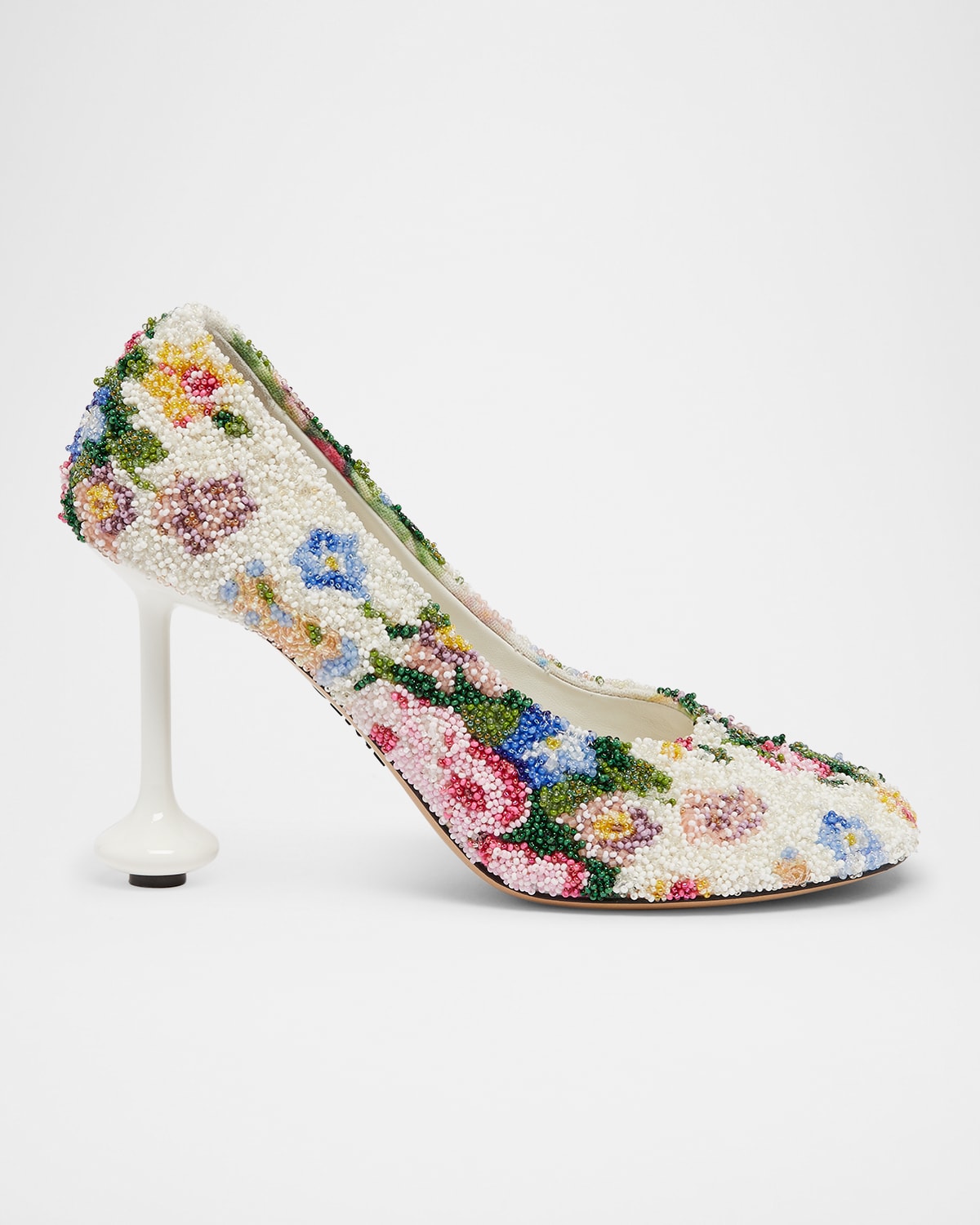 Loewe Toy Beaded Canvas Pumps In White Pink Multicolor