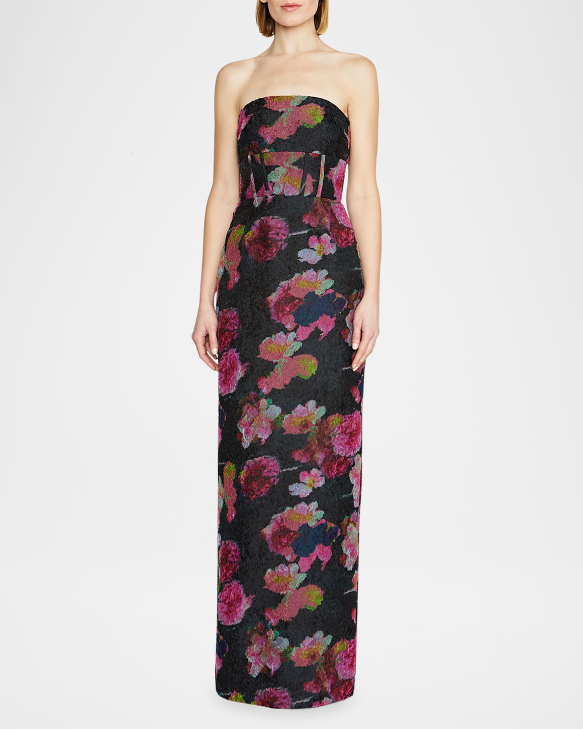 Demi Strapless Floral-Print Column Gown