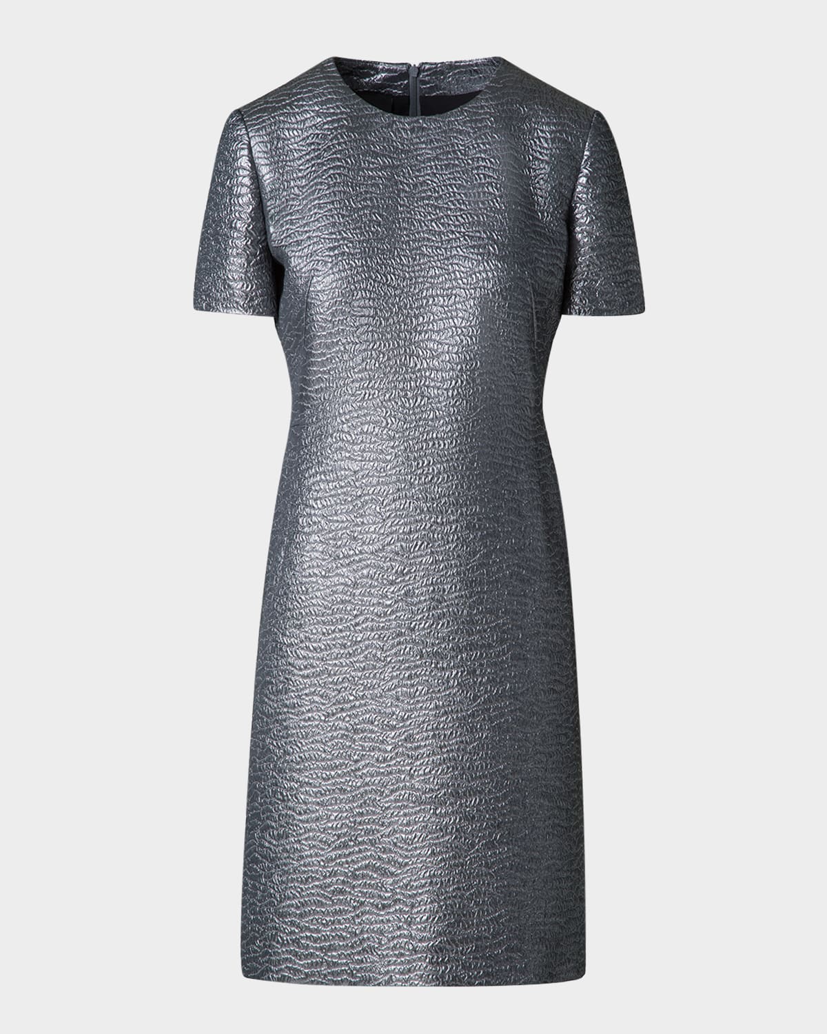 Shop Akris Textured Silk Short-sleeve Dress In Gun Metal