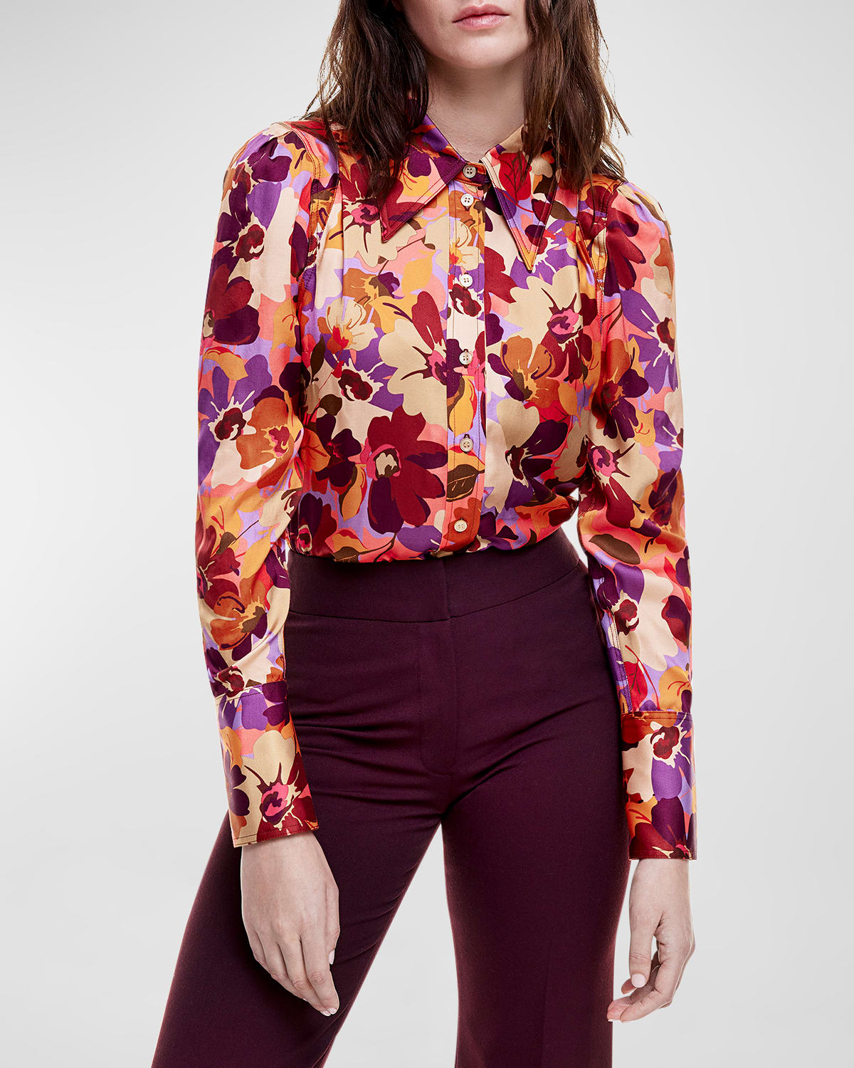Shop Smythe Floral Button-front Blouse In Garnet Floral