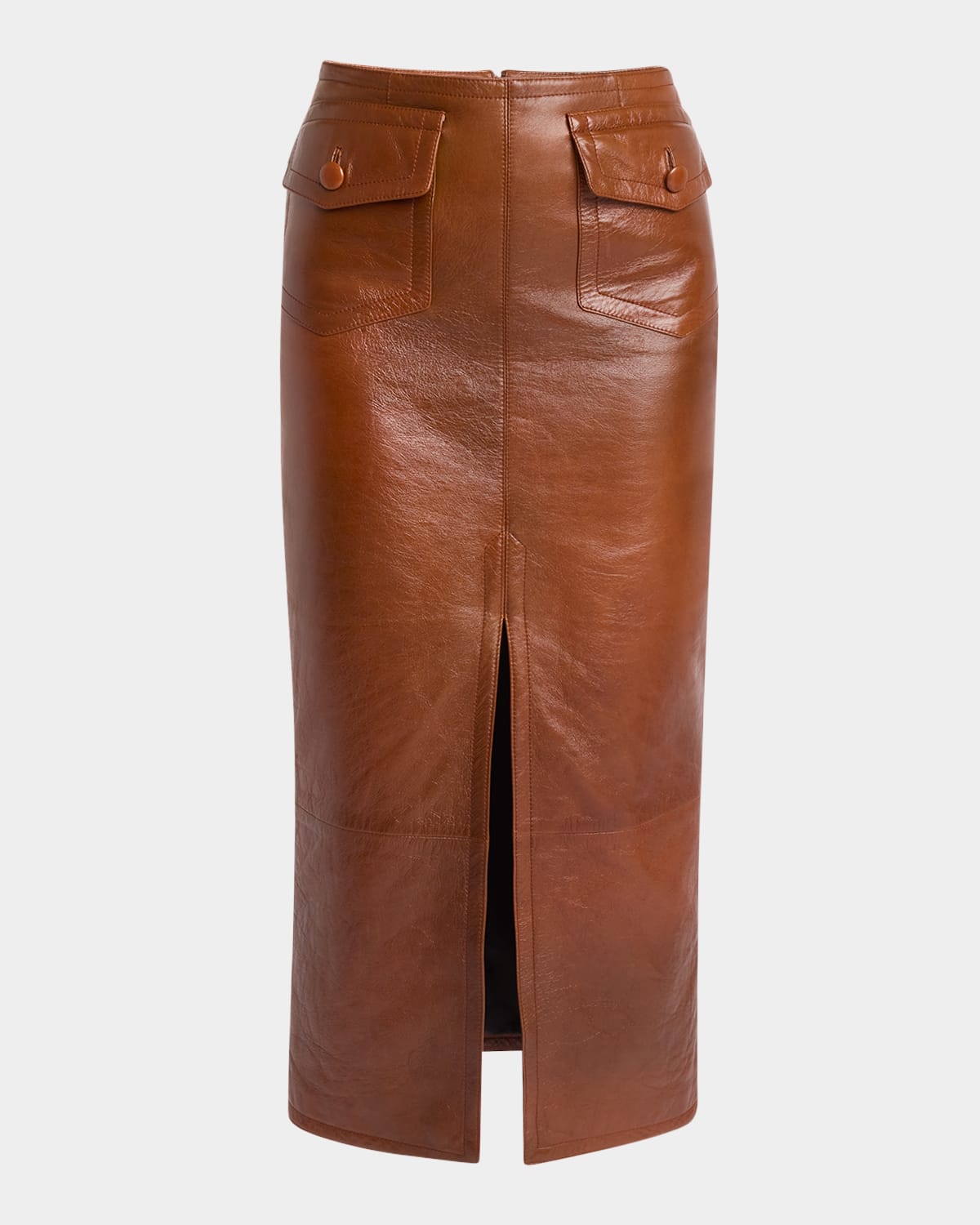 Chloé Pocket-detailed Leather Midi Skirt In Clay Brown