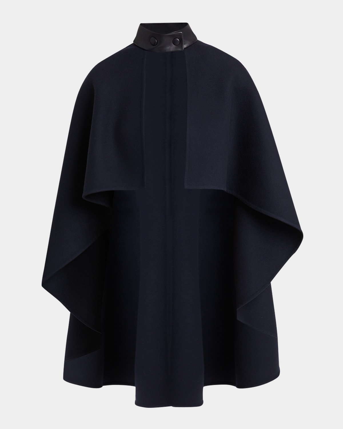 Chloé Leather Strap Double Face Wool Cape In Midnight