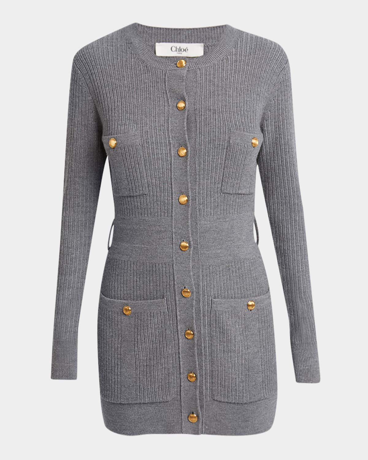 Slim Multi-Stitch Wool Belted Cardigan