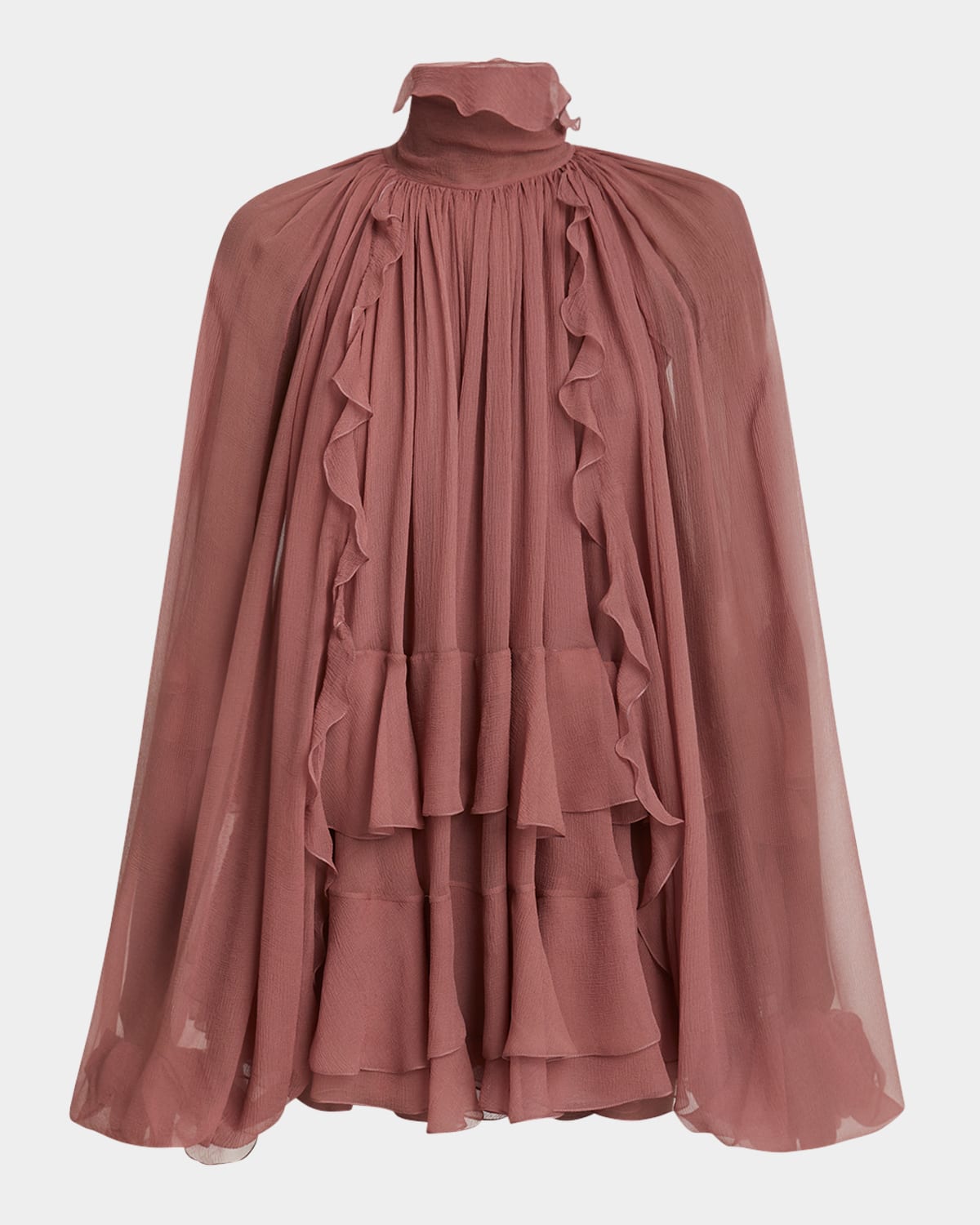 Chloé Tiered Ruffle Silk Mousseline Mini Dress In Woodrose