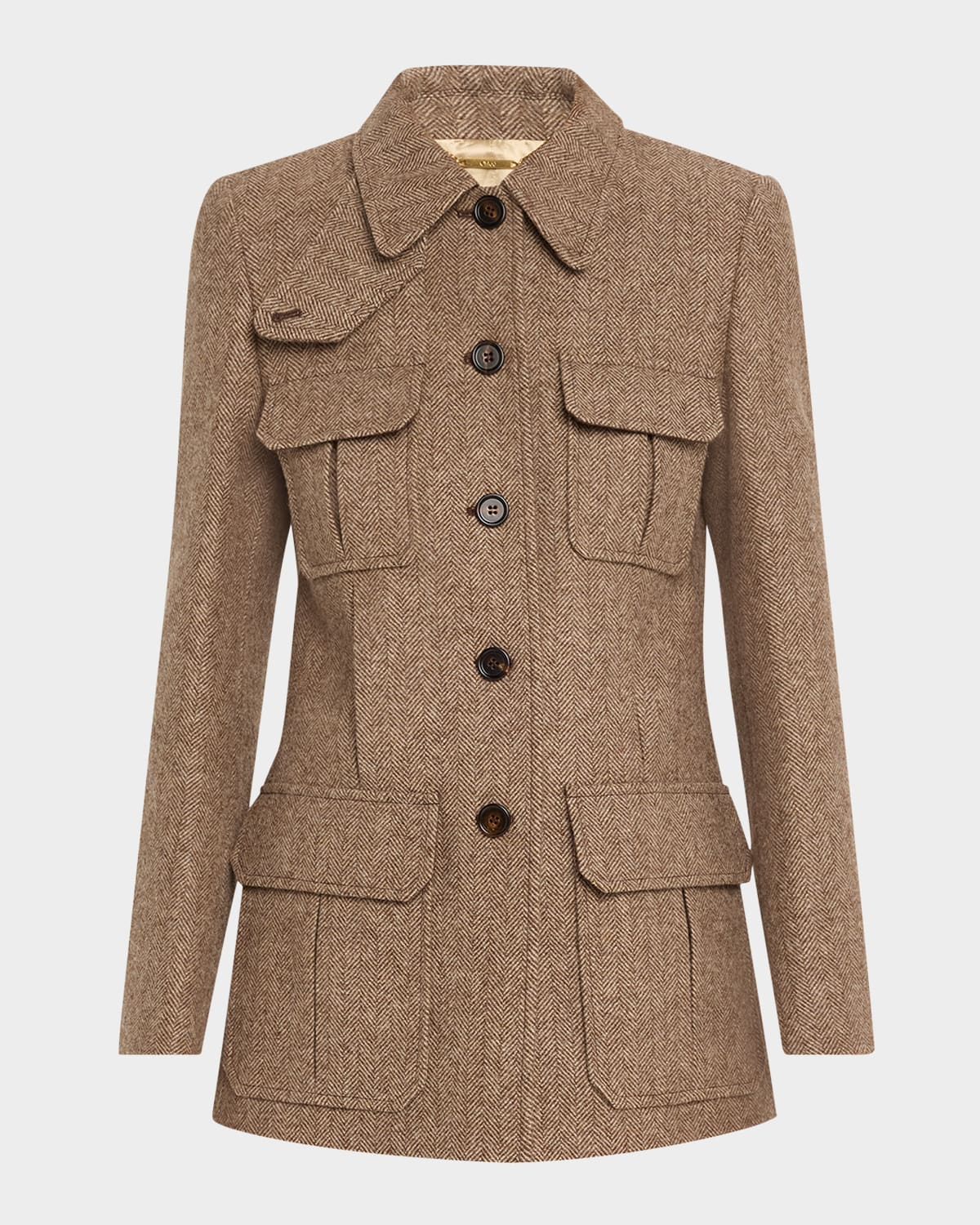 Chloé Long Officer Jacket In Herringbone Boyish Wool Jackets In Somber Brown
